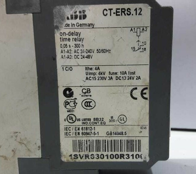 ABB CT-ERS.12 Time Relay 0.05s=300h A1-A2 AC24-240V 50/60Hz