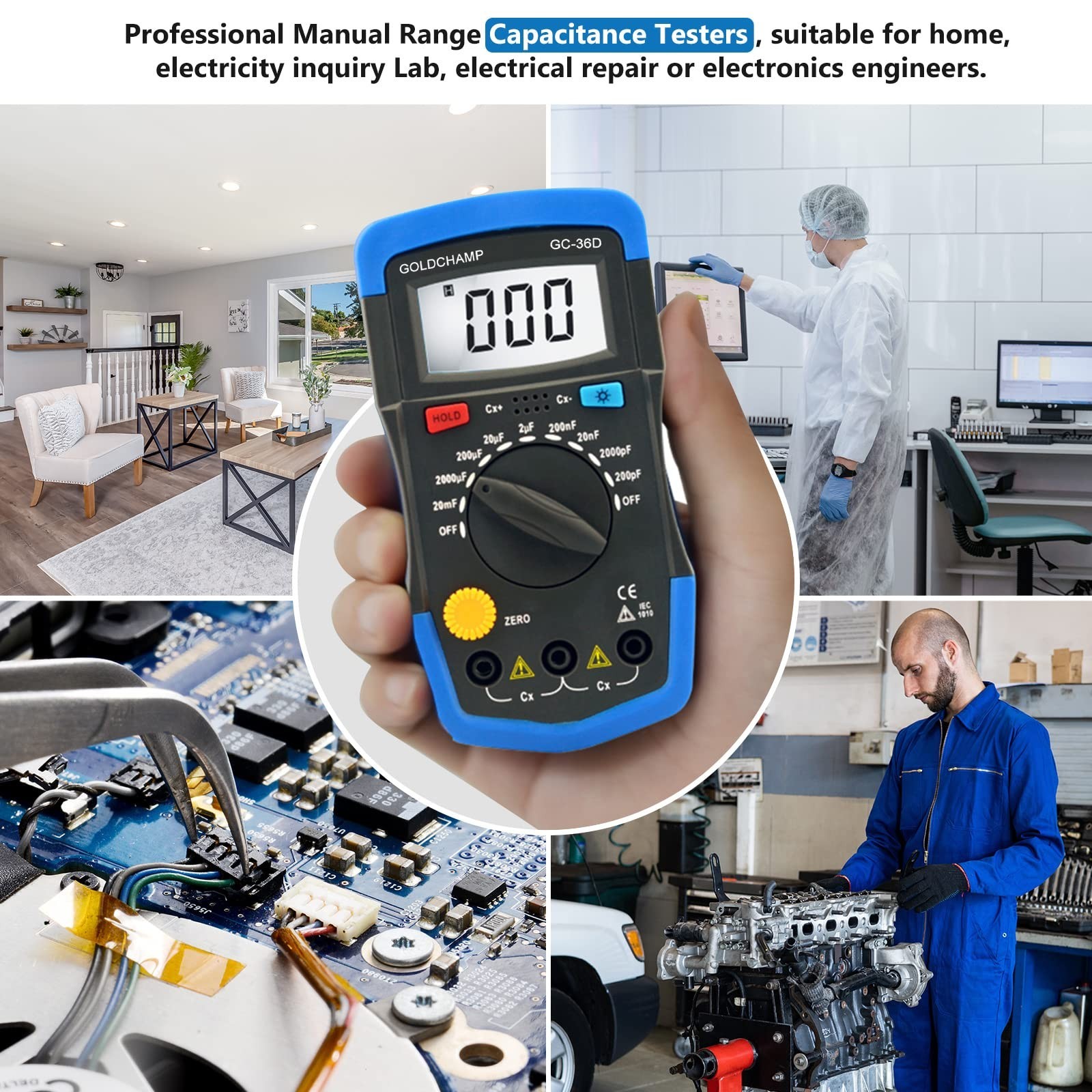 Capacitor Tester Digital Multimeter Capacitance Meter 200pF-20mF Capacitance …