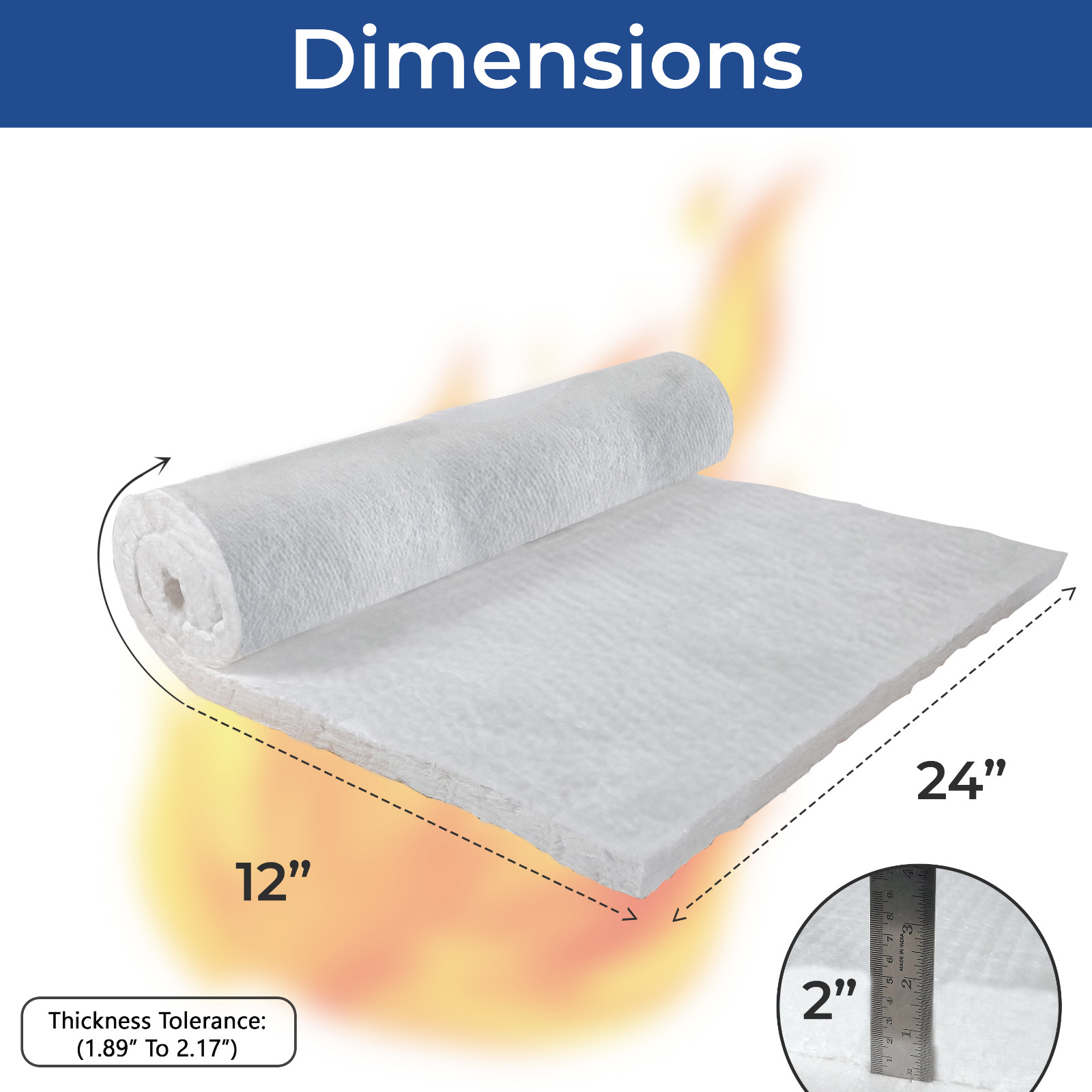 2″ Ceramic Fiber Insulation Blanket 2300F 8# High Temp Insulation 12″ x 24″
