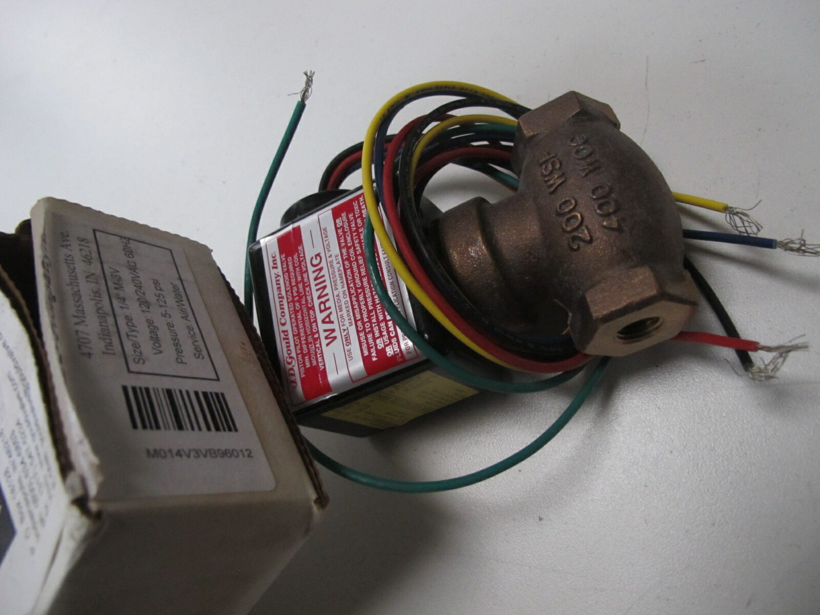 J.D. Gould M-3V Brass Solenoid Valve 1/4″ NPT 120v – 240v 5-125 psi – New