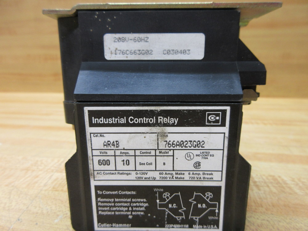 Cutler Hammer AR4B Eaton Relay 766A023G02