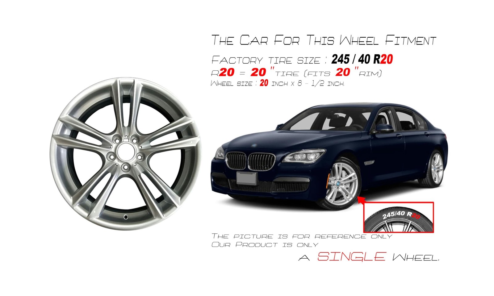 New Single 20″ 20×8.5 Front Alloy Wheel For BMW 5-Series 7-Series 2009-2017 S…