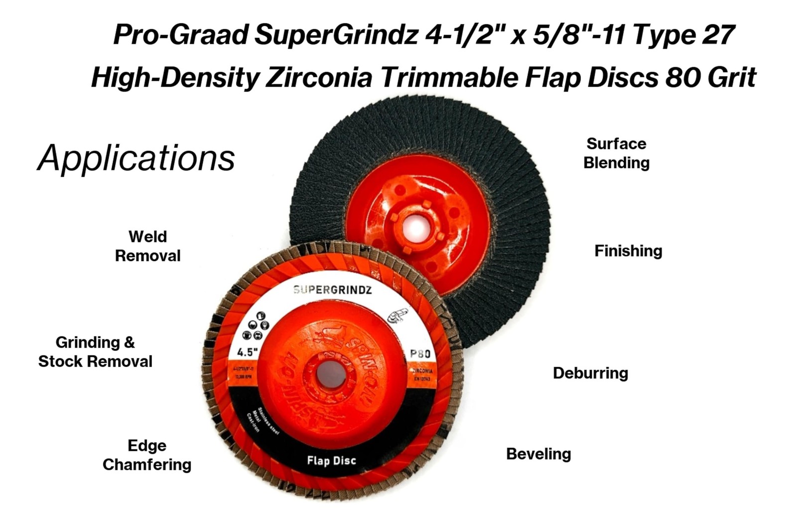 SuperGrindz 10 Pack 4-1/2″ x 5/8″-11 80 Grit Type 27 High-Density Zirconia…