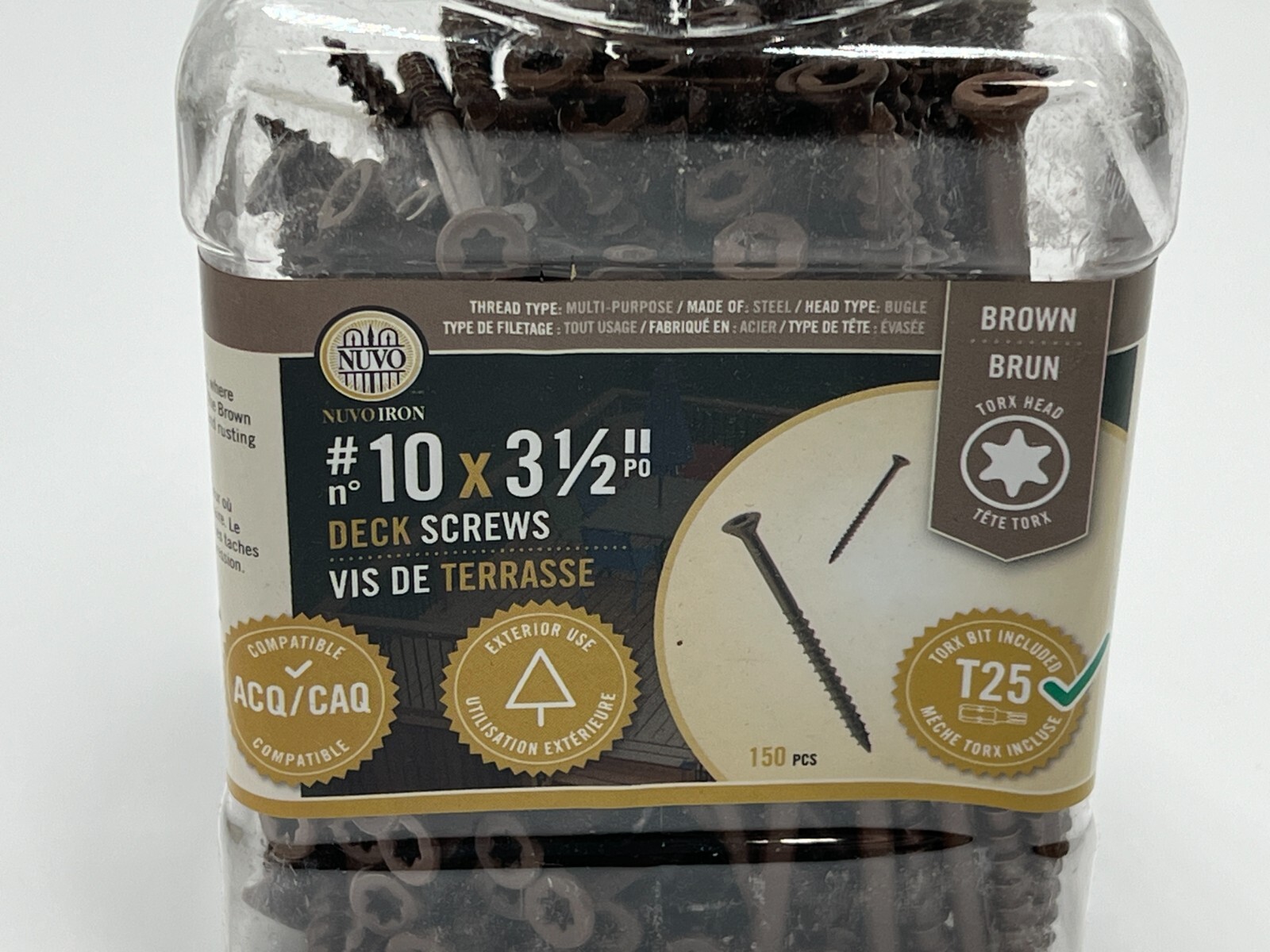 (QTY 150) Nuvo Iron #10 Screw 3 1/2″ Deck Screw Torx Head Brown