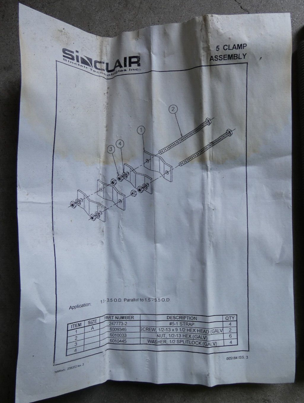 New Sinclair Clamp Set for Pipes from 1.5″ up to 3.5″ Model # 5