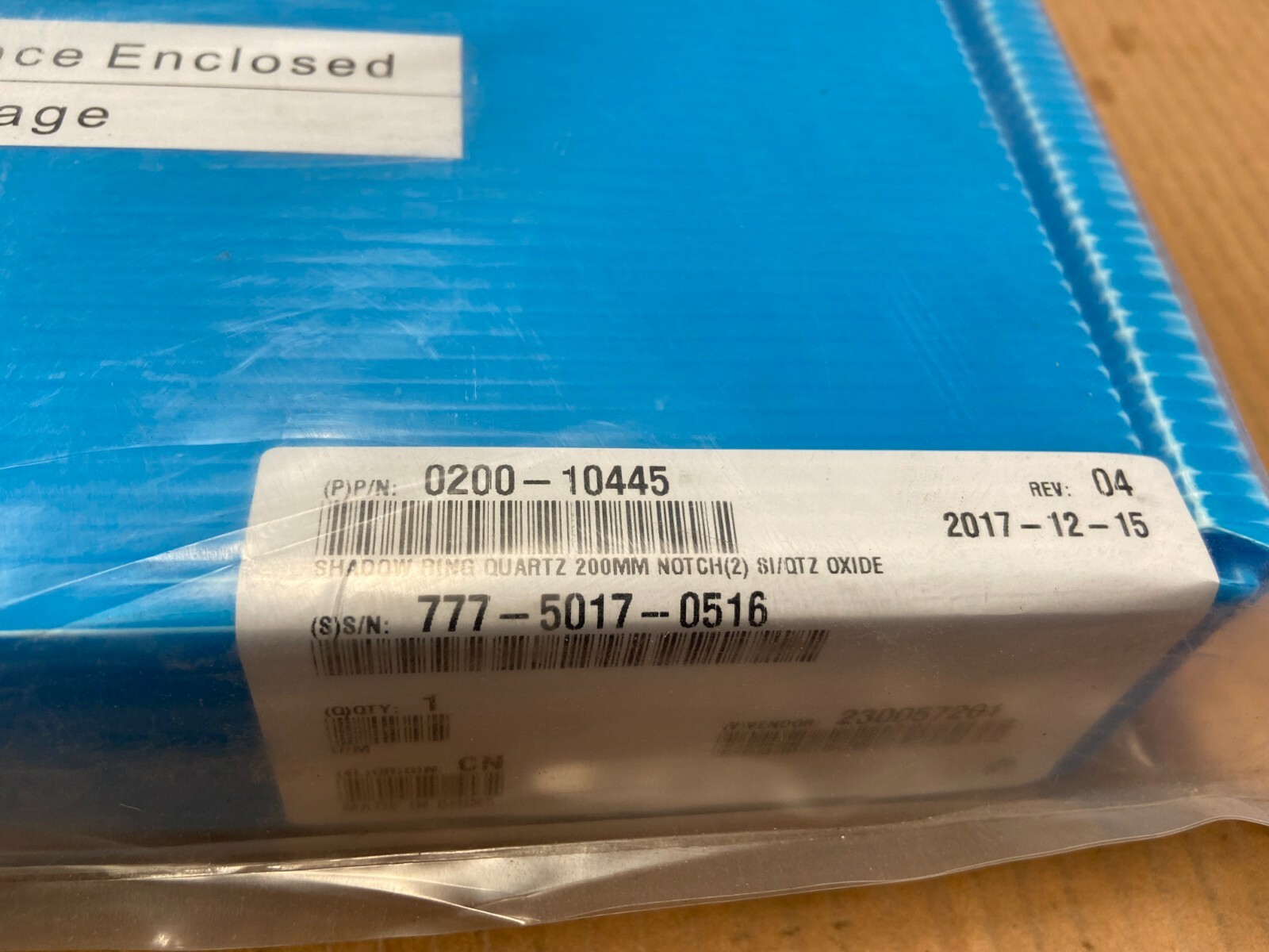 Shadow Ring Quartz 200MM Applied Materials P/N 0200-10445 New Sealed