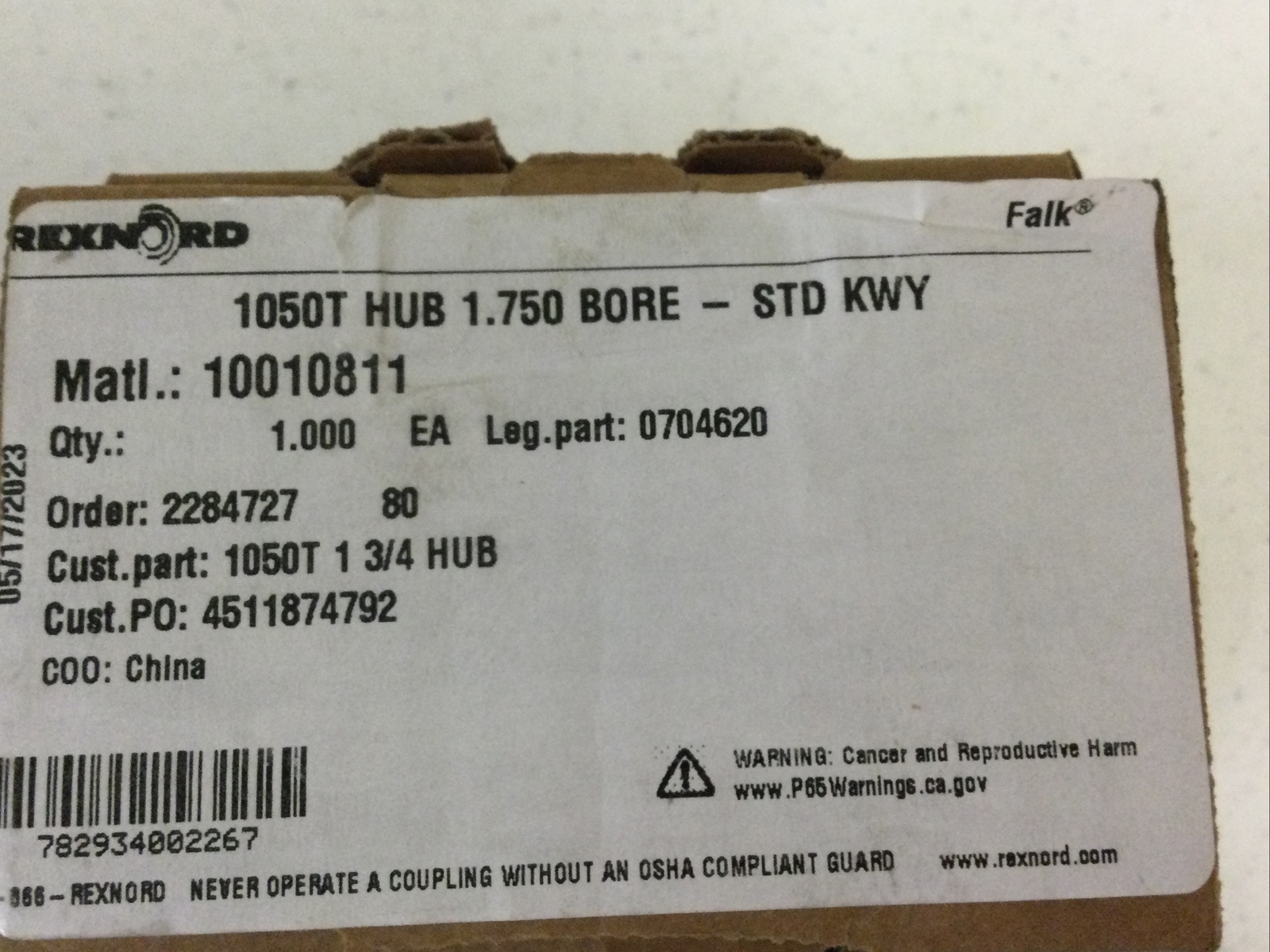 NEW, REXNORD 1050T-1.750”BORE GRID COUPLING HUB 10010811, 0704620, FREE SHIP