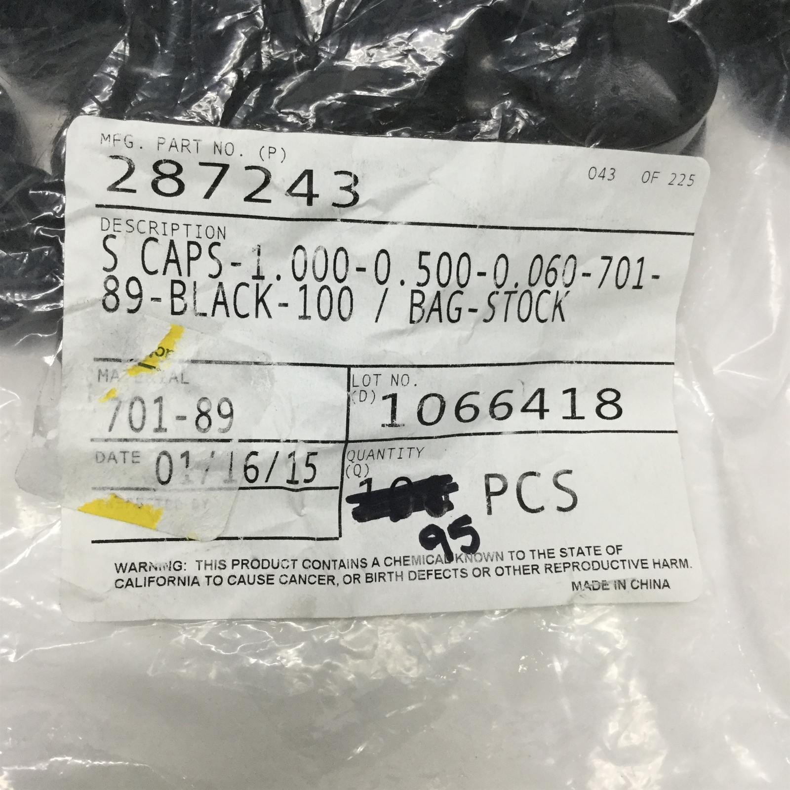 StockCap Black Plastic Caps 701-89, 1″ ID, (8x) 985057 3″L & (95x) 287243 1/2″L