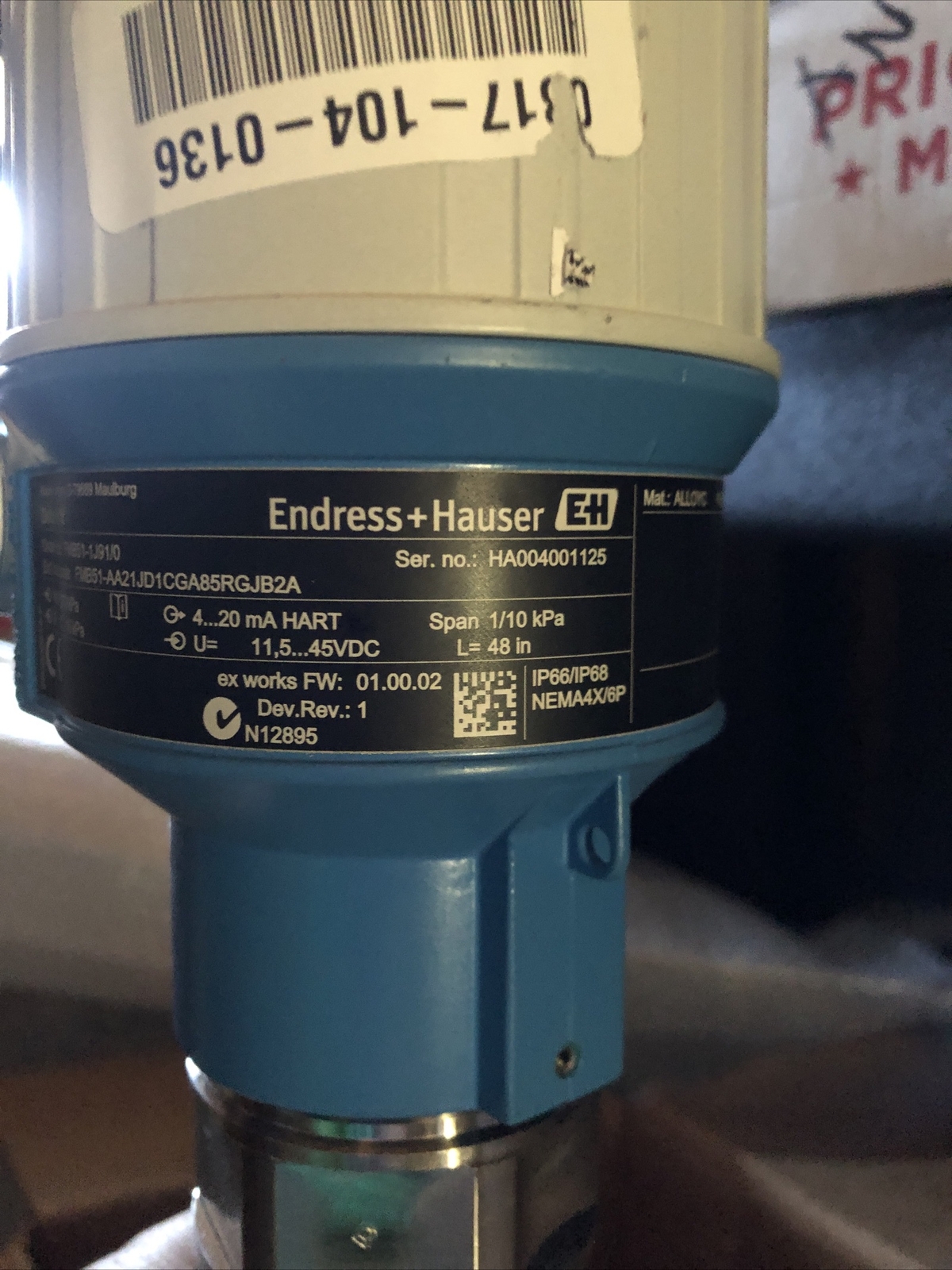 ENDRESS+HAUSER FMB51-1J910,FMB51-AA21JD1CGA85RGJB2A LEVEL SENSOR,AO