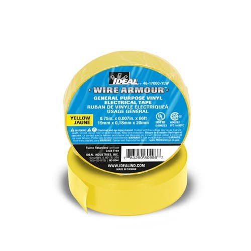 IDEAL Electrical 46-1700C-YLW GP Color Tape, 3/4 In x 66 Ft, Yellow