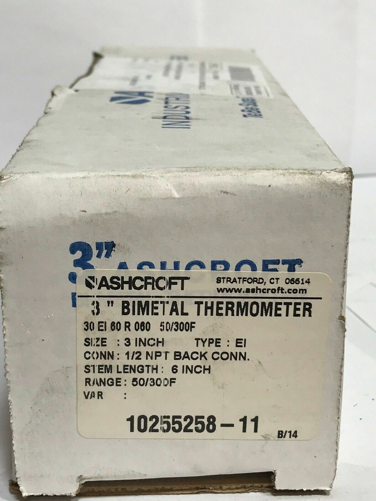 Ashcroft 30EI60R-040-50-300 10255258-11 3” Bimetal Thermometer 50-300 F 6” Stem
