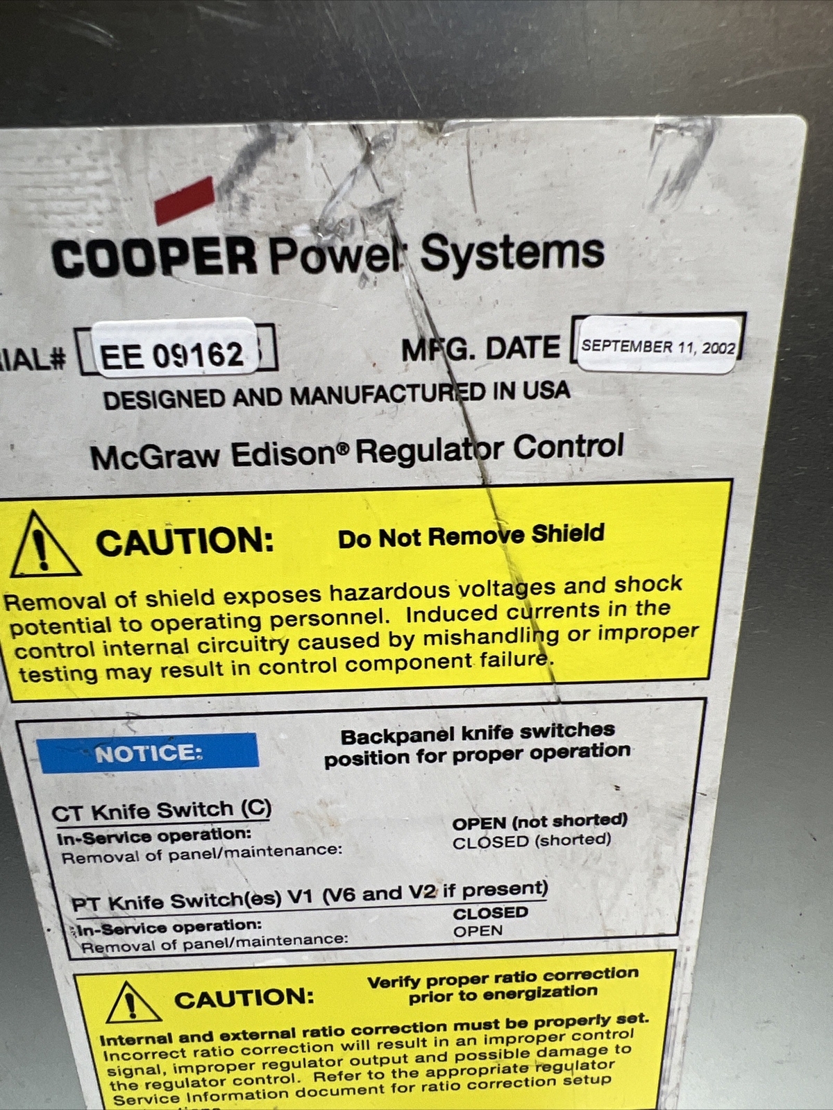 COOPER POWER SYSTEMS CL-5E REGULATOR CONTROL MCGRAW-EDISON CL-5 Used Surplus