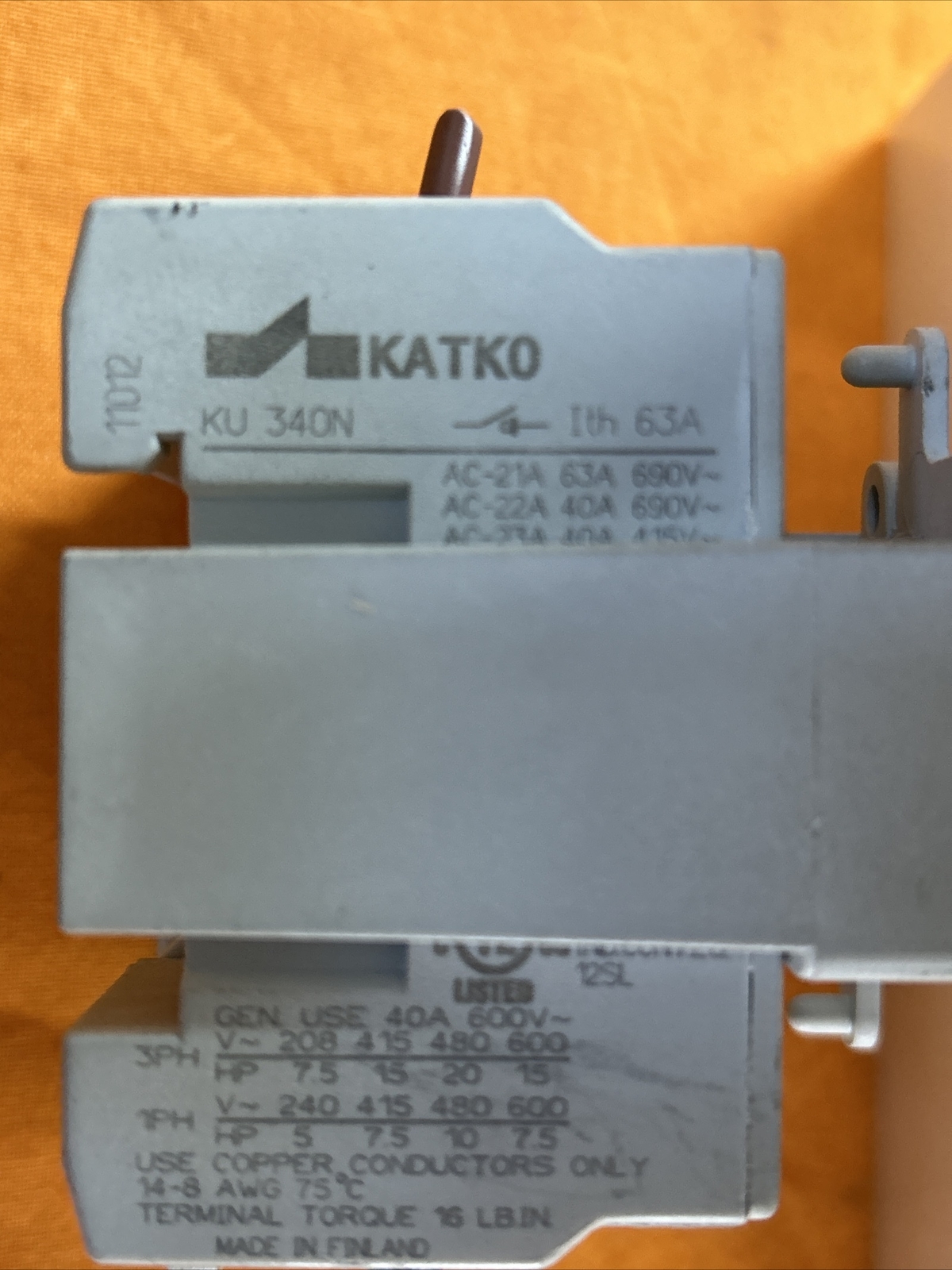 Lot of 2 KATKO KU 340N 690V 63A UNMP