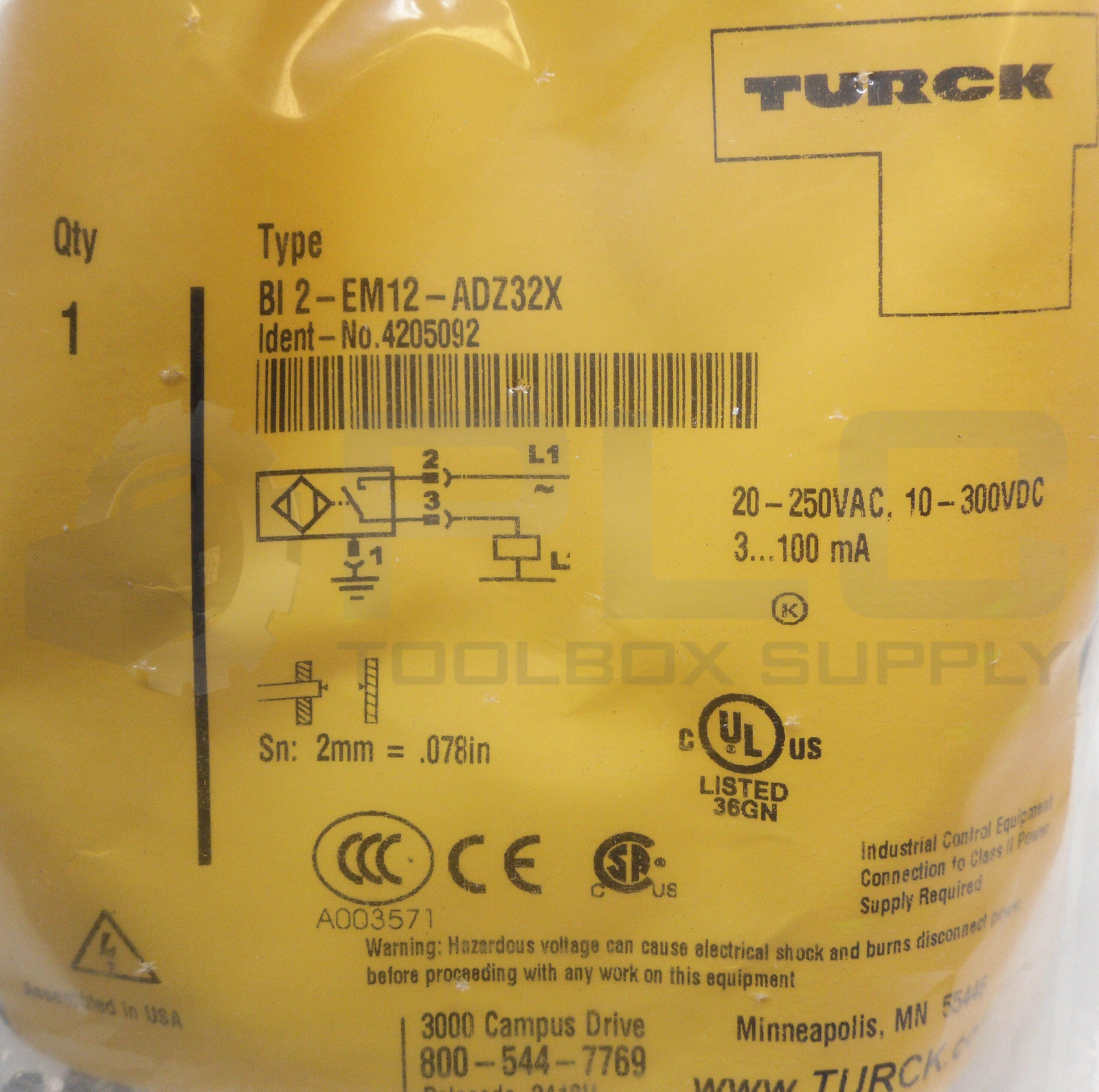SEALED NEW TURCK BI 2-EM12-ADZ32X INDUCTIVE SENSOR 20-250VAC 10-300VDC 4205092
