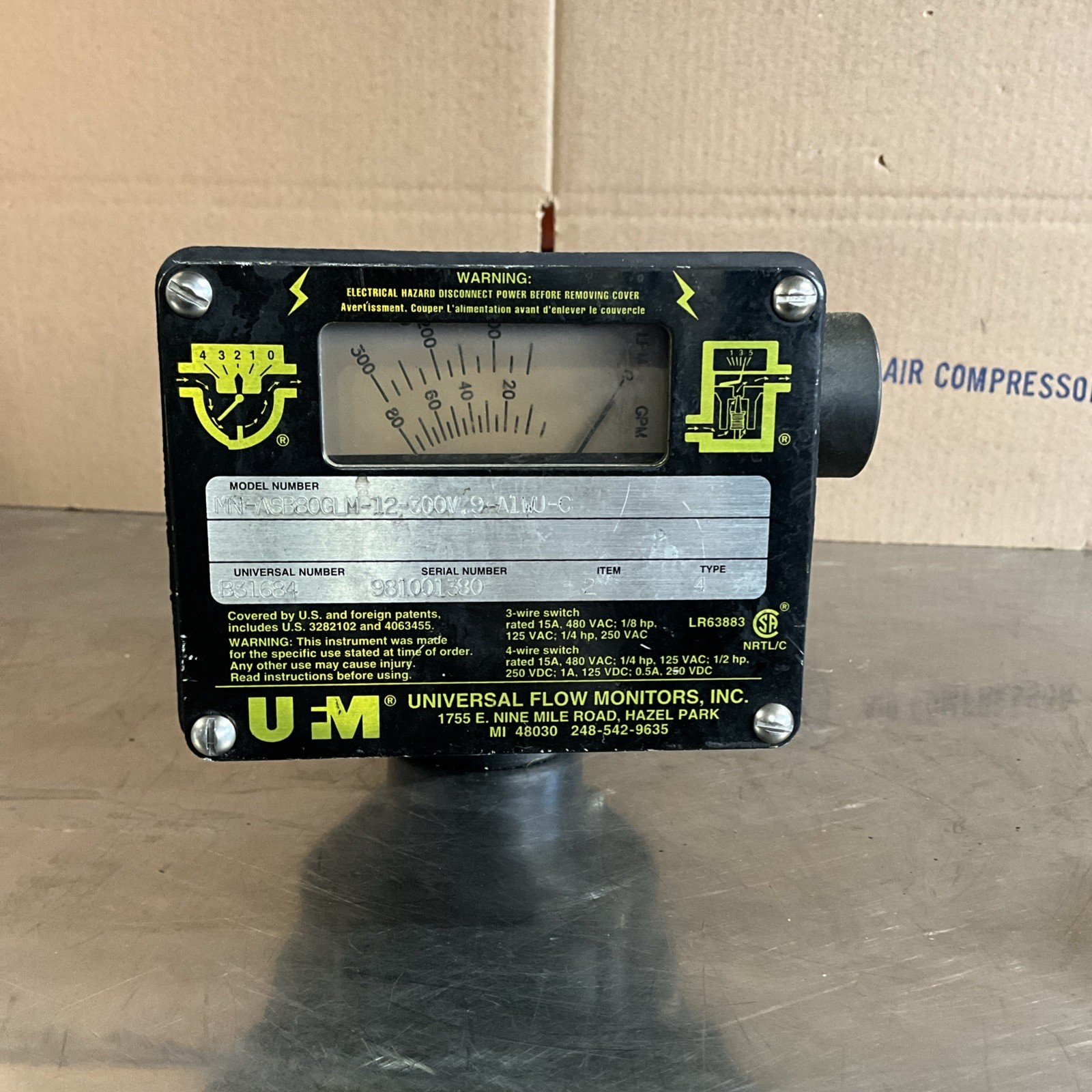 UFM MN-ASB80GLM-12-300V.9-A1WC-C FLOW RATE INDICATOR B31684