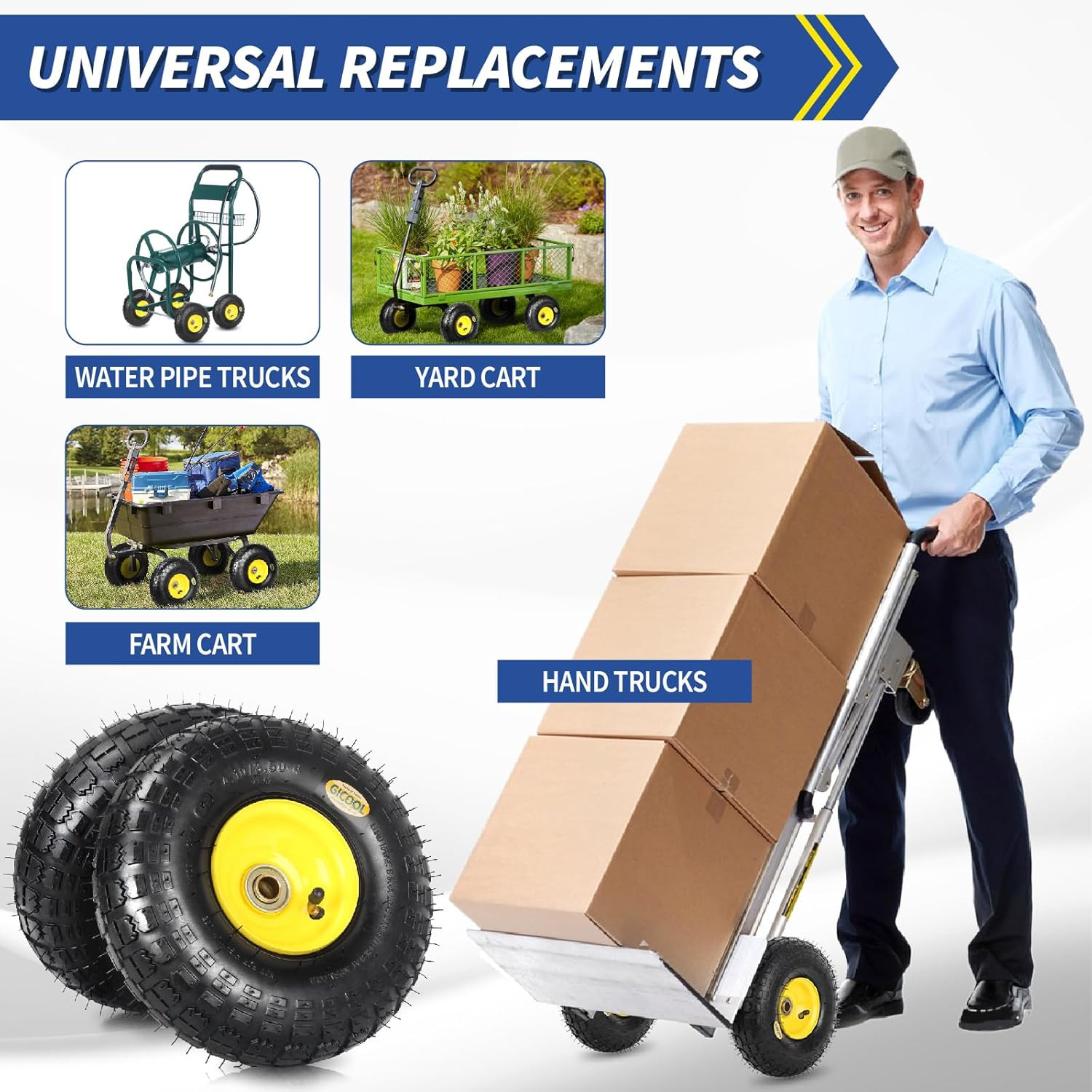 Upgrade 4.10/3.50-4 Rubber Tire and Wheel, with 2.25″ Offset Hub, 5/8″ Sealed Be