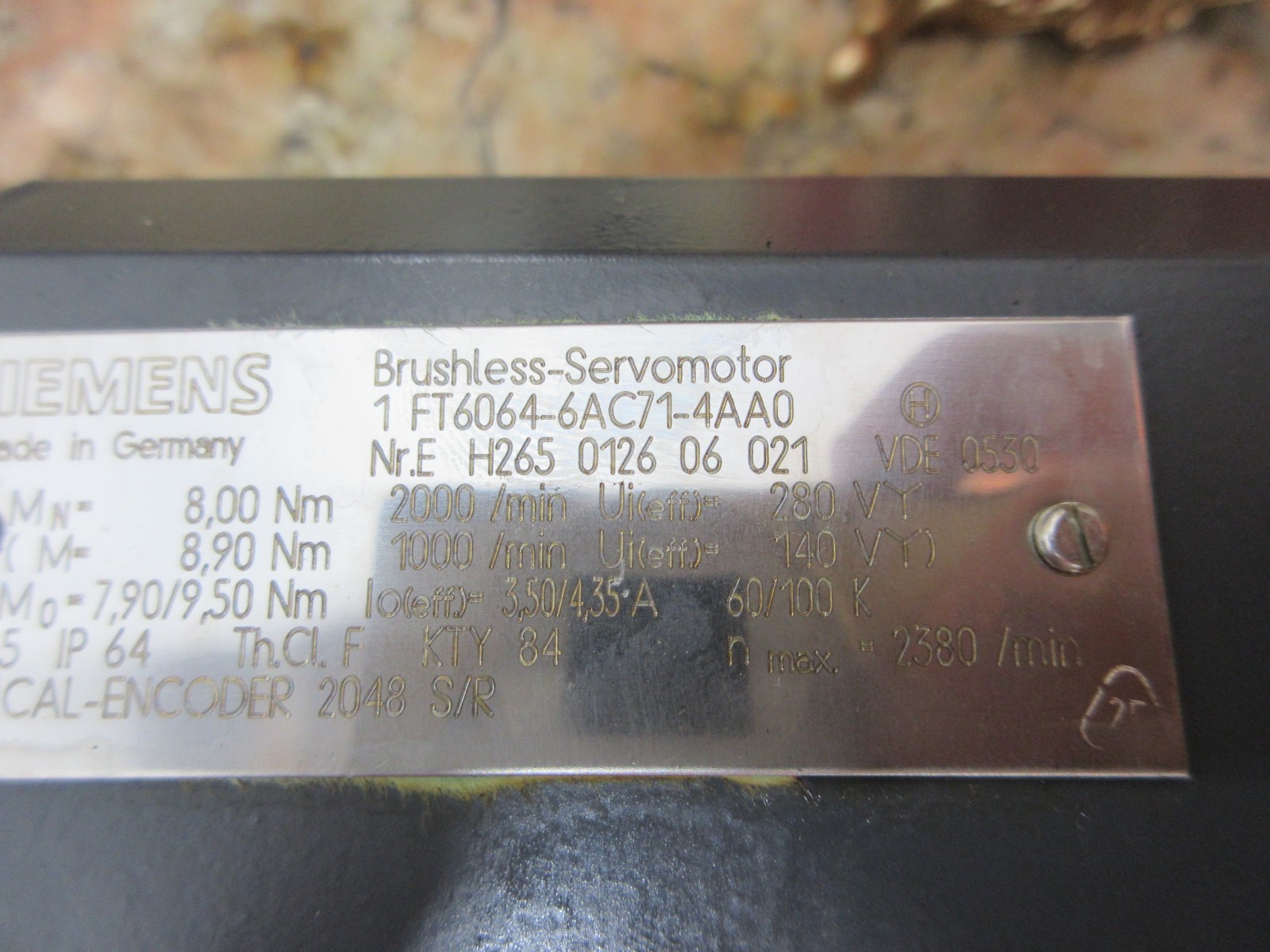 HERMLE UWF 1202S CNC MILL SIEMENS FT6064-6AC71-4AA0 1FT6064 SERVO MOTOR EACH 1