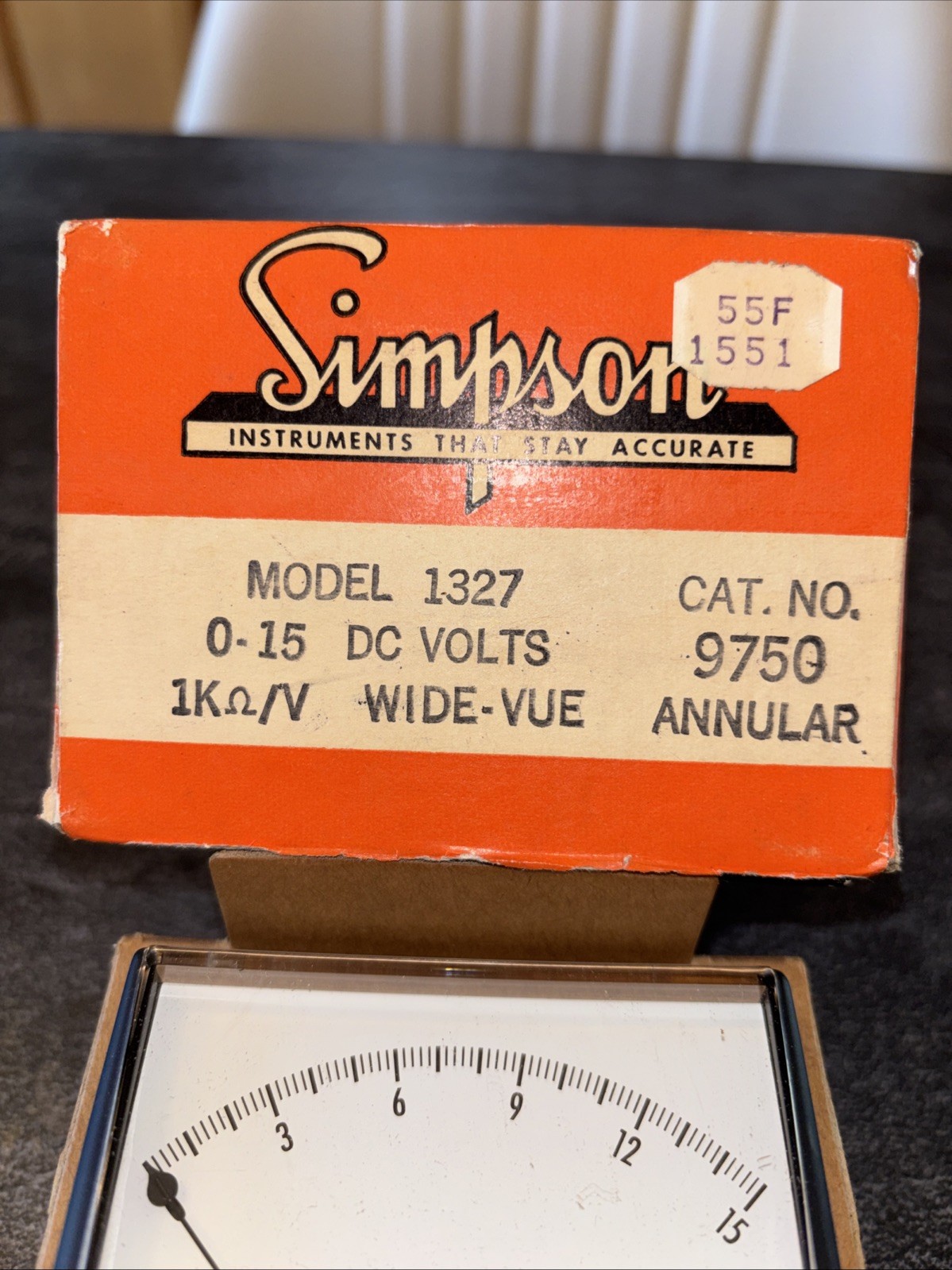 Simpson Model 1327 DC Volts Panel Meter 0-15V Analog Gauge Vintage #9750 NOS #I