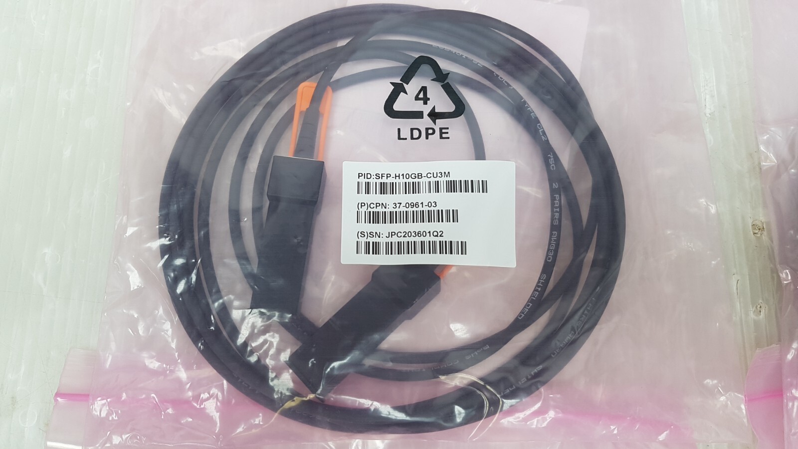 4pcs Cisco 37-0961-03 10GBASE-CU SFP+ 3 Meter Twinax Cable