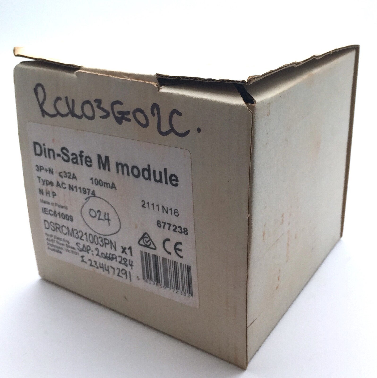NHP 677238 DIN-SAFE Clip On 3P+N 32A 100mA AC 11974 M Module DSRCM321003PN