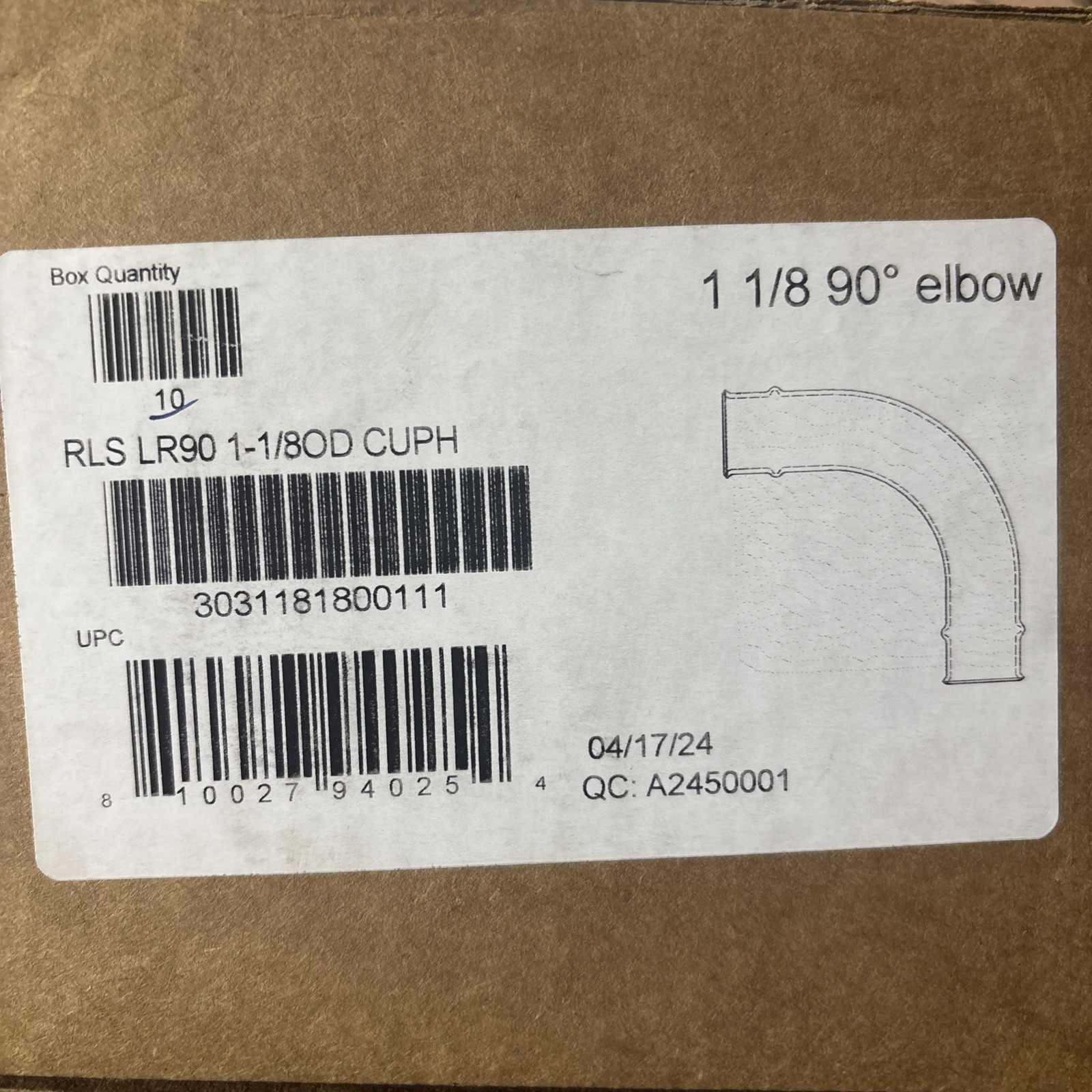 3031181800111 – RLS 1-1/8IN 90 DEGREE ELBOW PRESS FITTING Pack of 10 (O3)