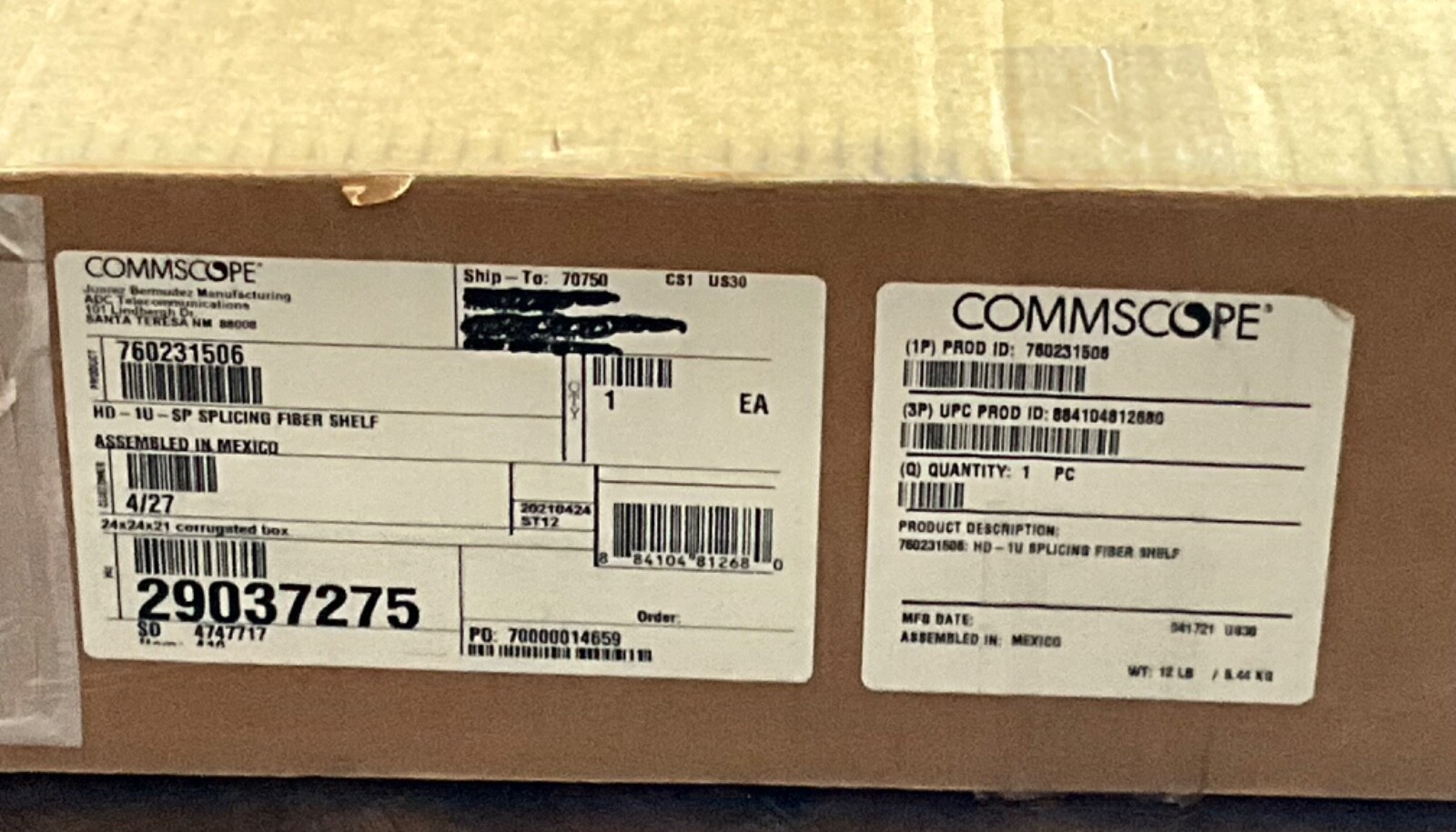 COMMSCOPE SPLICING FIBER SHELF, HD-1U-SP, NIOB, NEW