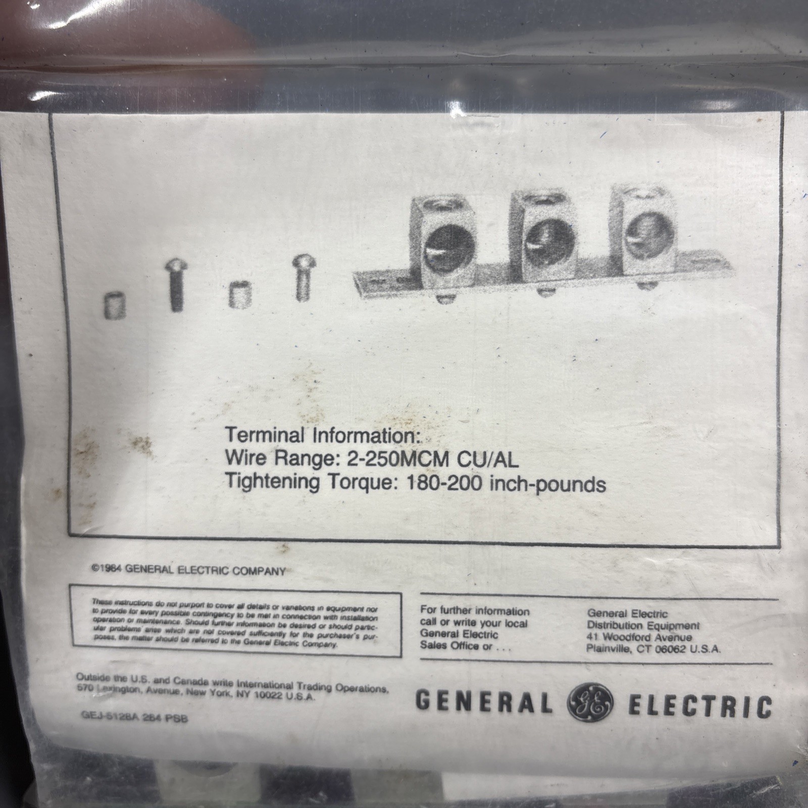 NEW G.E. TGL6 GROUND KIT 3/4 IN 2 AWG TO 250 kcmil SPEC-SETTER NEMA 1/3R