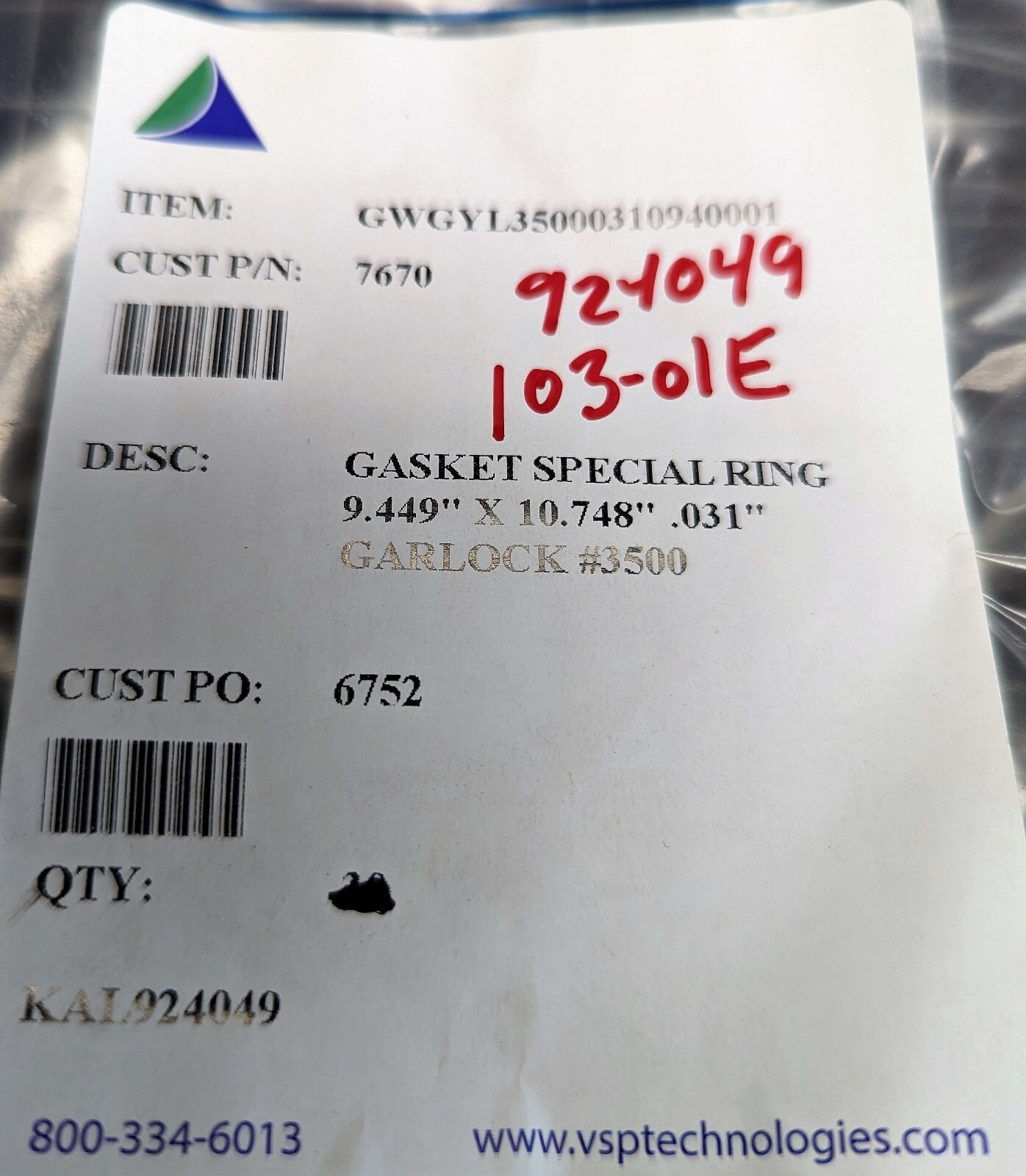(10 PACK) 9.449” ID X 10.748” OD Ring Gasket GARLOCK GYLON 1/32” Thick [C4S2]