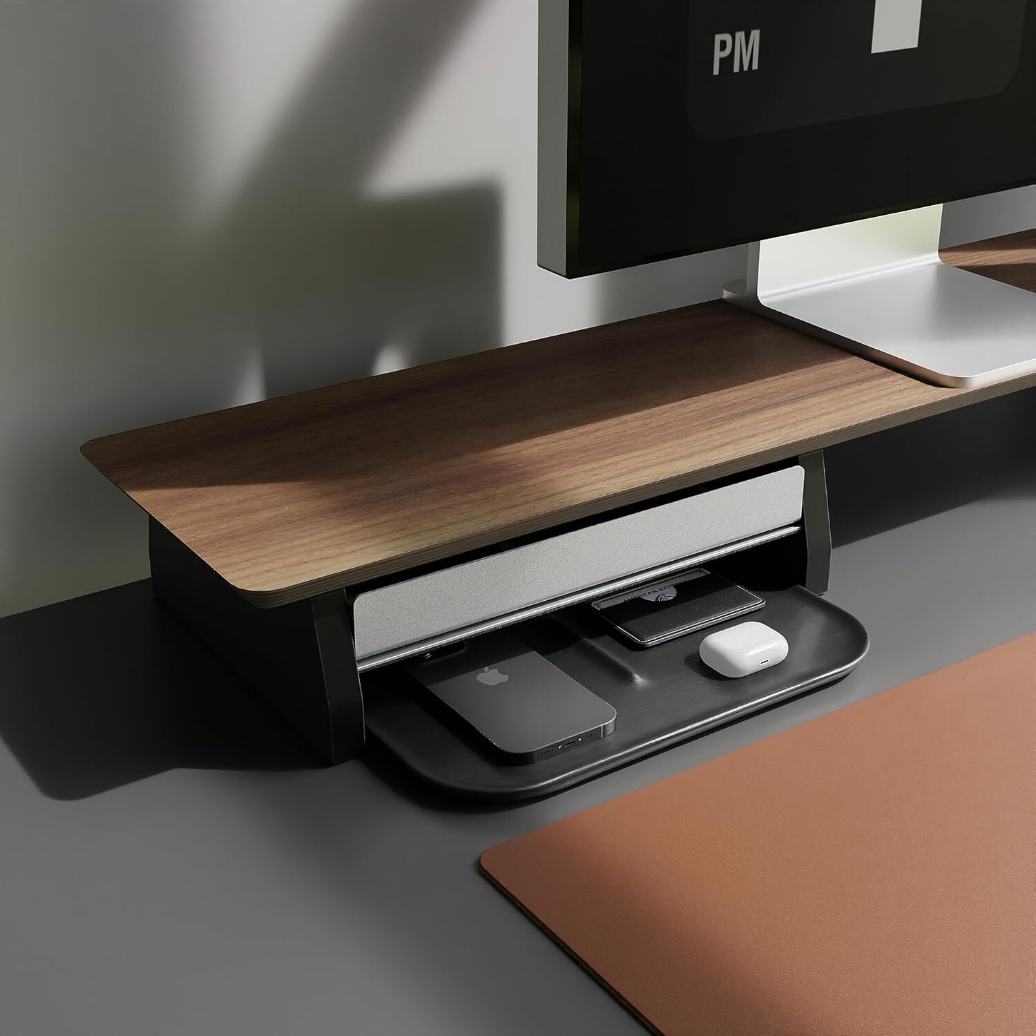 Raico Desk Tray Organiser Drawer with Compartments Cork & Aluminium Light