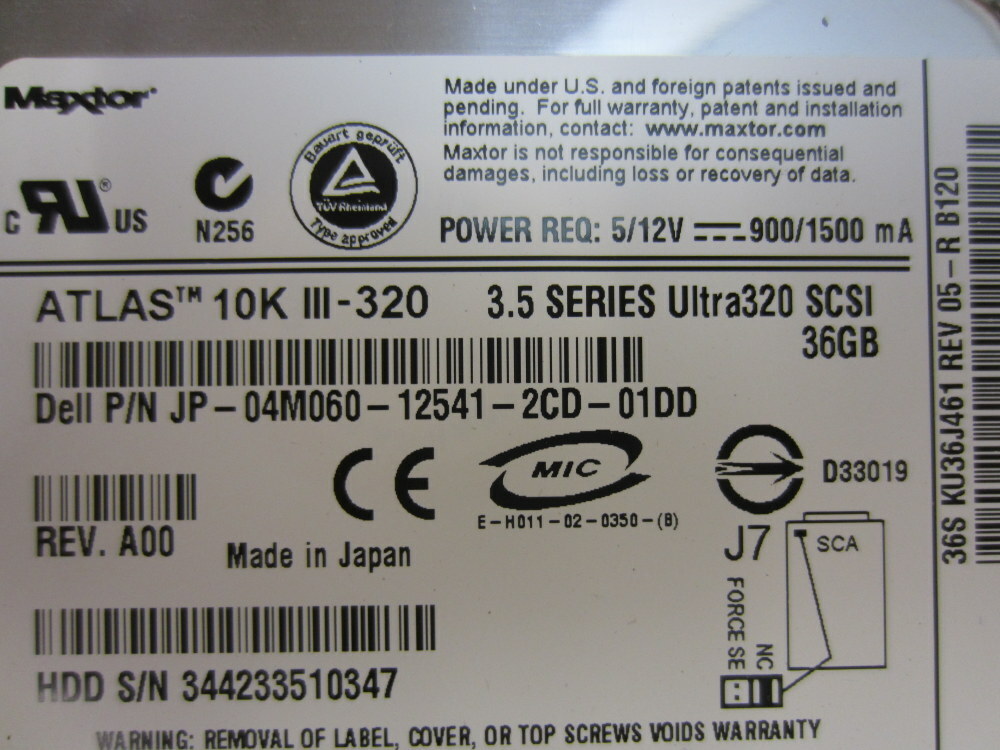 Maxtor KU36J461 ATLAS 10K III-320 Hard Drive JP-04M060-12541-2CD-01DD