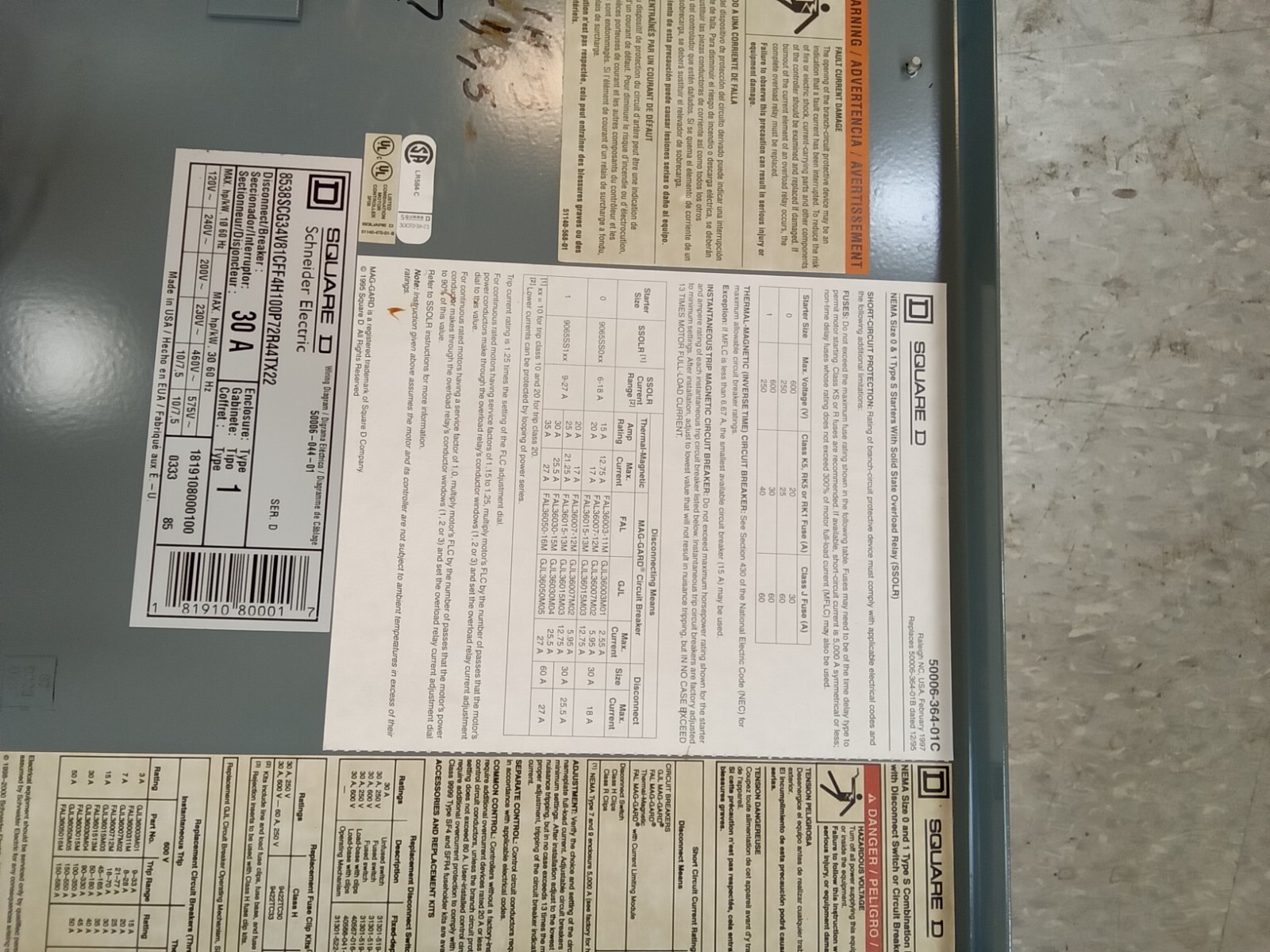 SD/size 1/8538SCG34V81CFF4H100P72R44TX22 combination motor starer (PRKLT38)