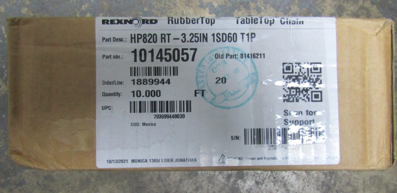 😍NEW REXNORD RUBBER TOP / TABLE TOP W:3.25IN PITCH:1.5IN 10145057 820RT