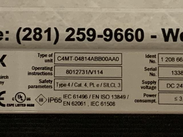Sick Safety Light Curtain – C4MT-04814ABB00AA0 w/Warranty