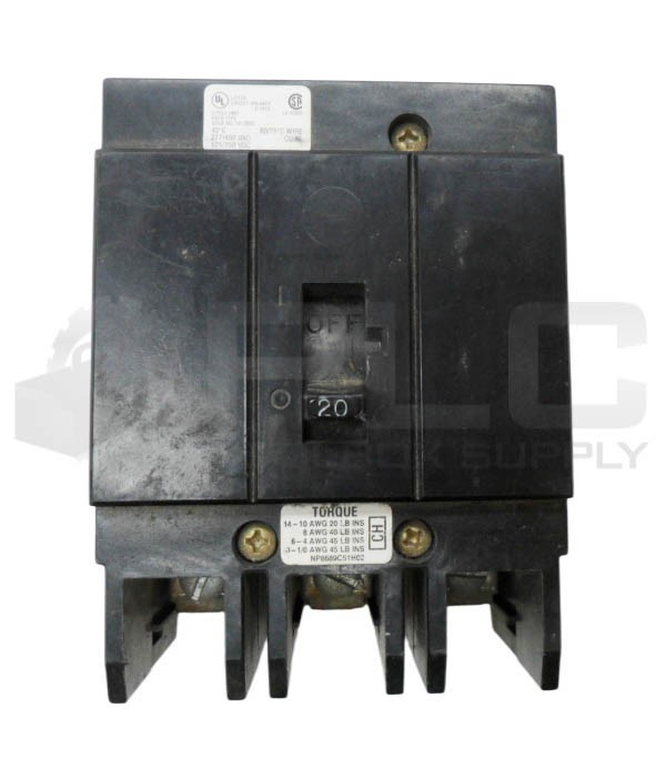 CHALLENGER CH3020 CIRCUIT BREAKER 3 POLE 20A 480VAC 250VDC