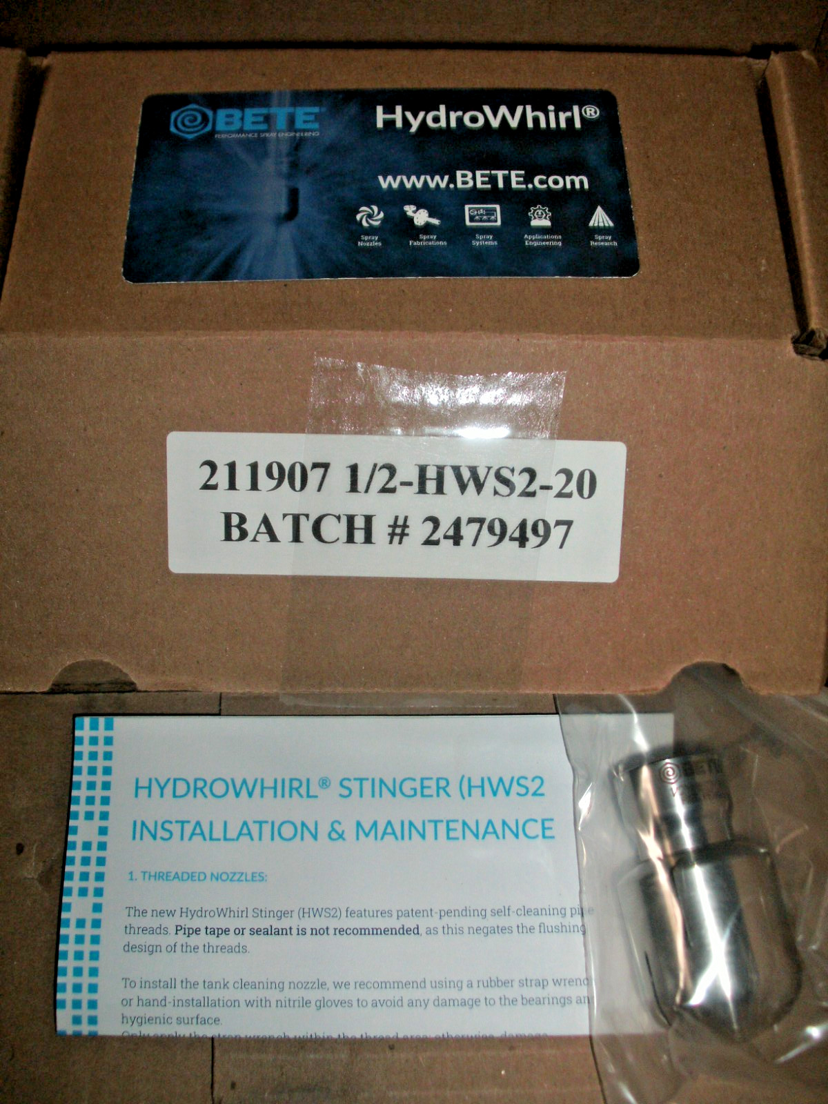 BETE HYDROWHIRL STINGER 1/2-HWS2-20 TANK CLEANING NOZZLE – 27 AVAILABLE