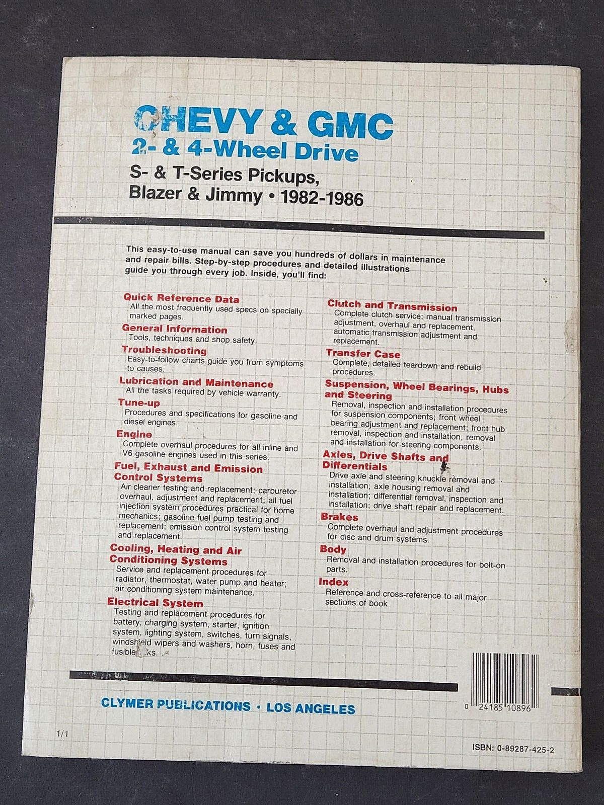 Chevy and GMC Two and Four-Wheel Drive Mid-Size: Clymer Pub. 1st Edition 1986