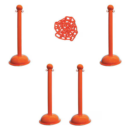 Zoro Select 71312-4 Barrier Post Kit, Safety Orange, 41 In Post Height, Gloss,