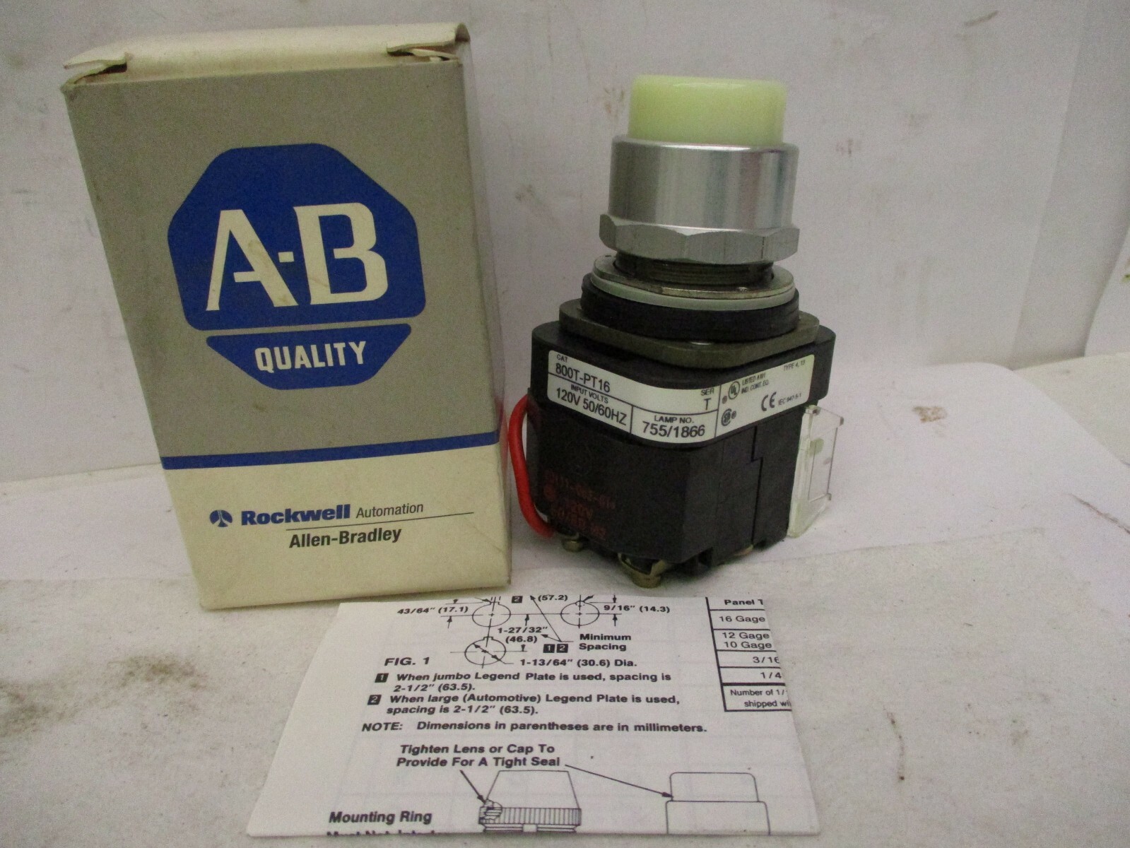New Open Box Allen-Bradley 800T-PT16W Pilot Light Type 4, 13 White Lens A3907DH