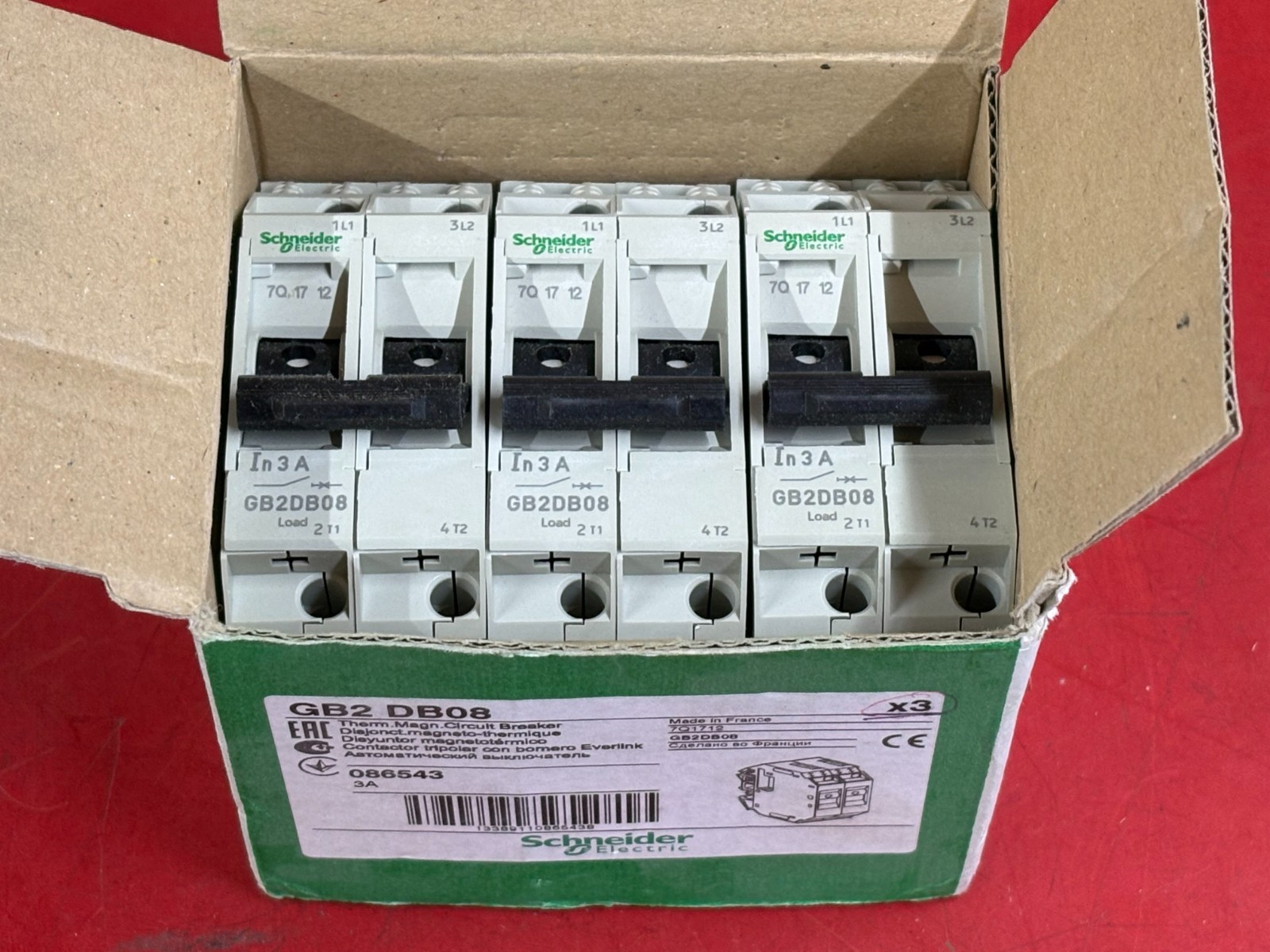 3-PACK SCHNEIDER ELECTRIC GB2DB08 THERMO MAGNETIC CIRCUIT BREAKER 3 AMP 2 POLE