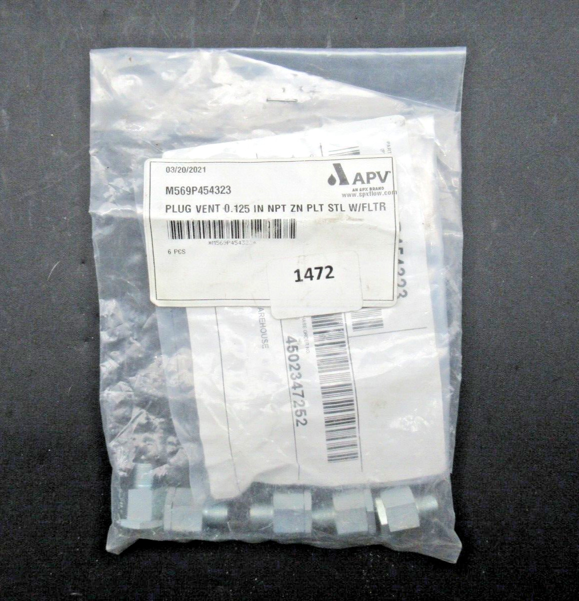 APV SPX Flow M569P454323 PLUG VENT 0.125 IN NPT ZN PLT STL W/FLTR *NEW*