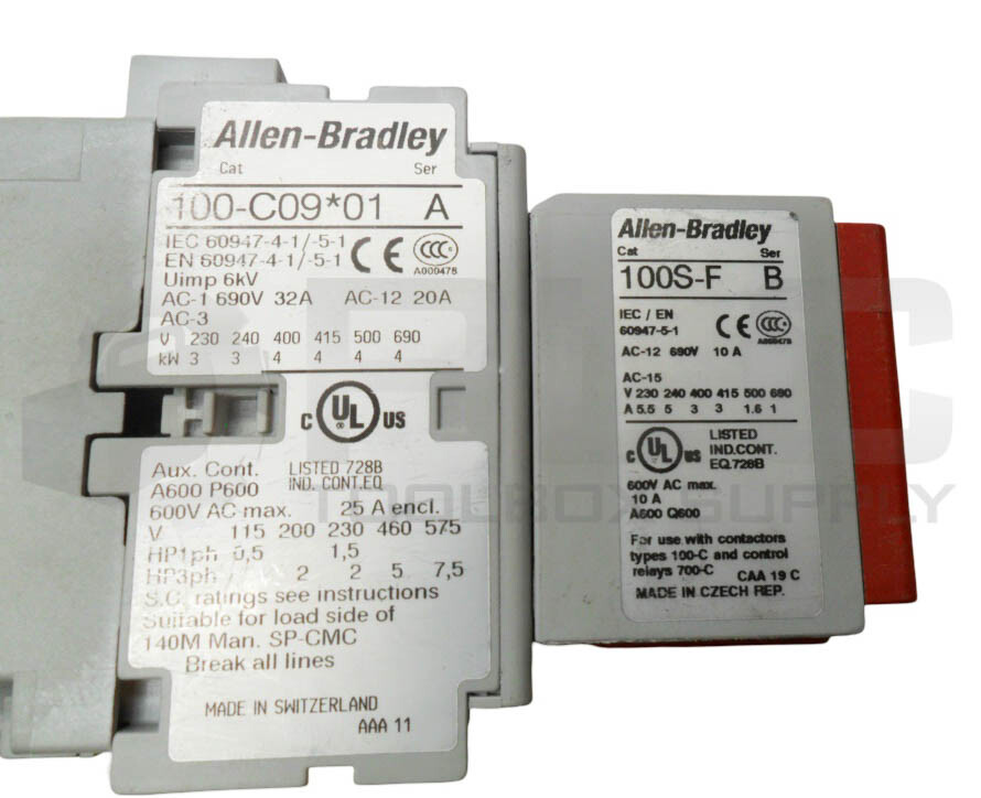 NEW ALLEN BRADLEY 100S-C09D23C /A CONTACTOR W/ 100-C09*01 /A W/ 100S-F /B