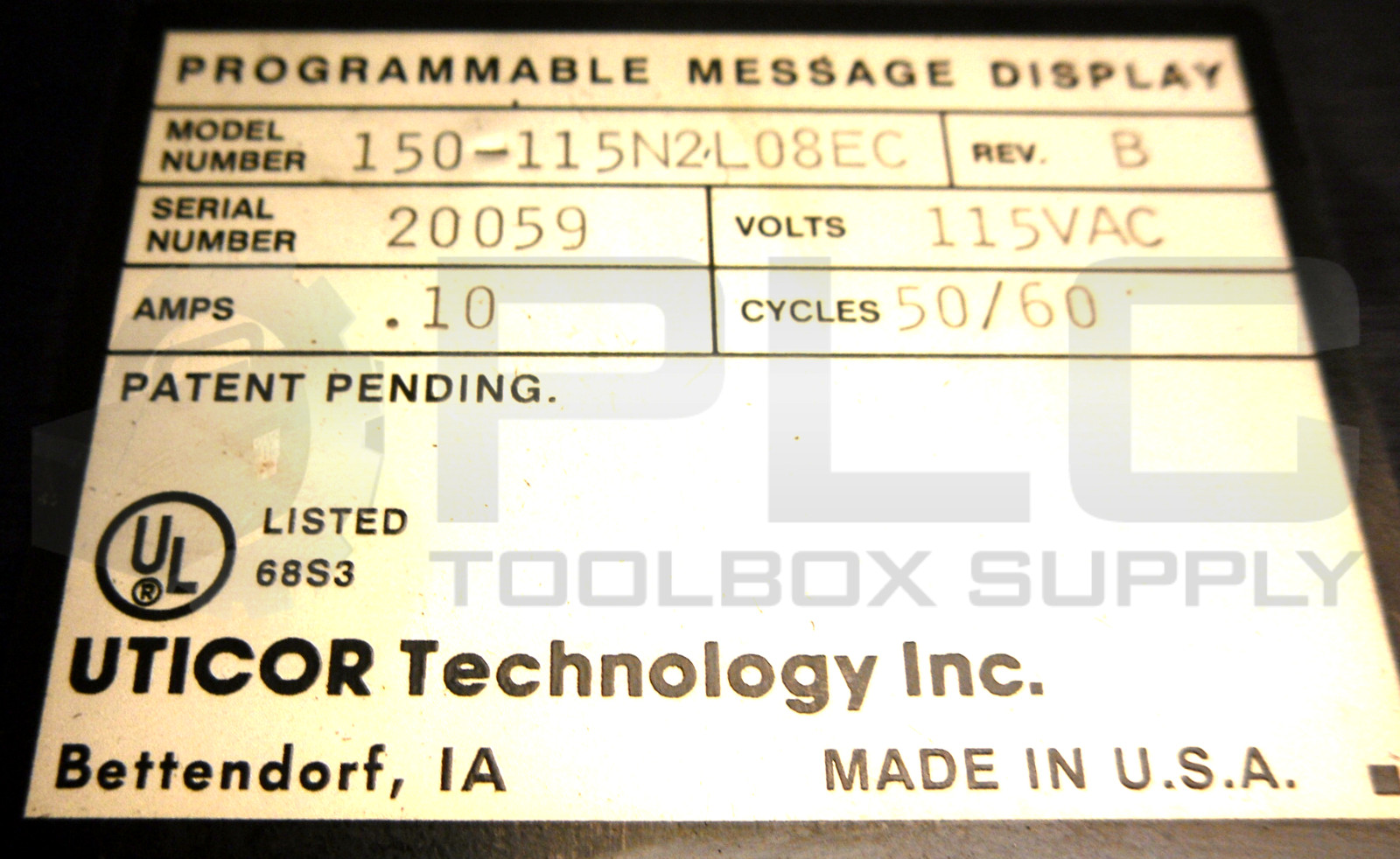 UTICOR 150-115N2L08EC PROGRAMMABLE DISPLAY