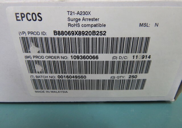 EPCOS B88069X8920B252 Qty of 30 per Lot Gas Discharge Tube 230V 20000A (20kA)