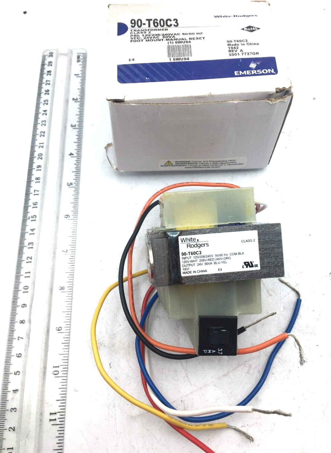 White Rodgers Transformer Class 2 120/208/240AC, 50/60Hz Foot Mount 90-T60C3 NIB