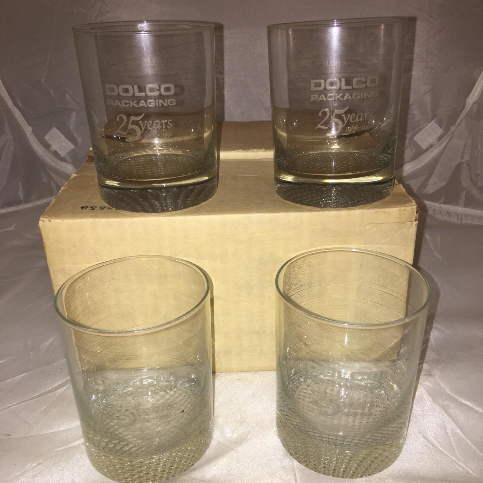 4 Vtg Retro Cocktail Highball Drink Glasses Dolco Packaging 25 Years 1966-1991