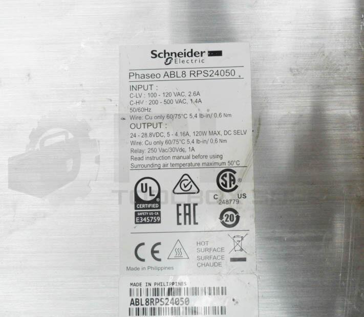 SCHNEIDER ELECTRIC ABL8 RPS24050 POWER SUPPLY 24VDC 5A