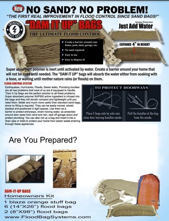 Kit Sand Bag Self-Inflating water Flood Emergency hurricane not StormTec FEMA