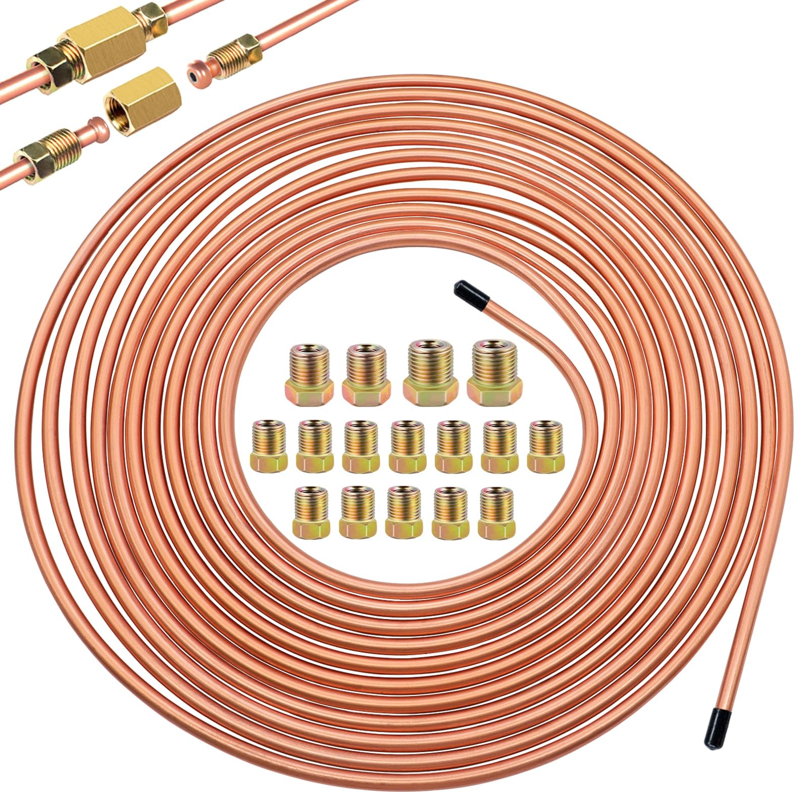Eoppen 1/4Inch x 25 ft Brake Line Tubing Kit Flexible 1/4 Inch Gold, Gold