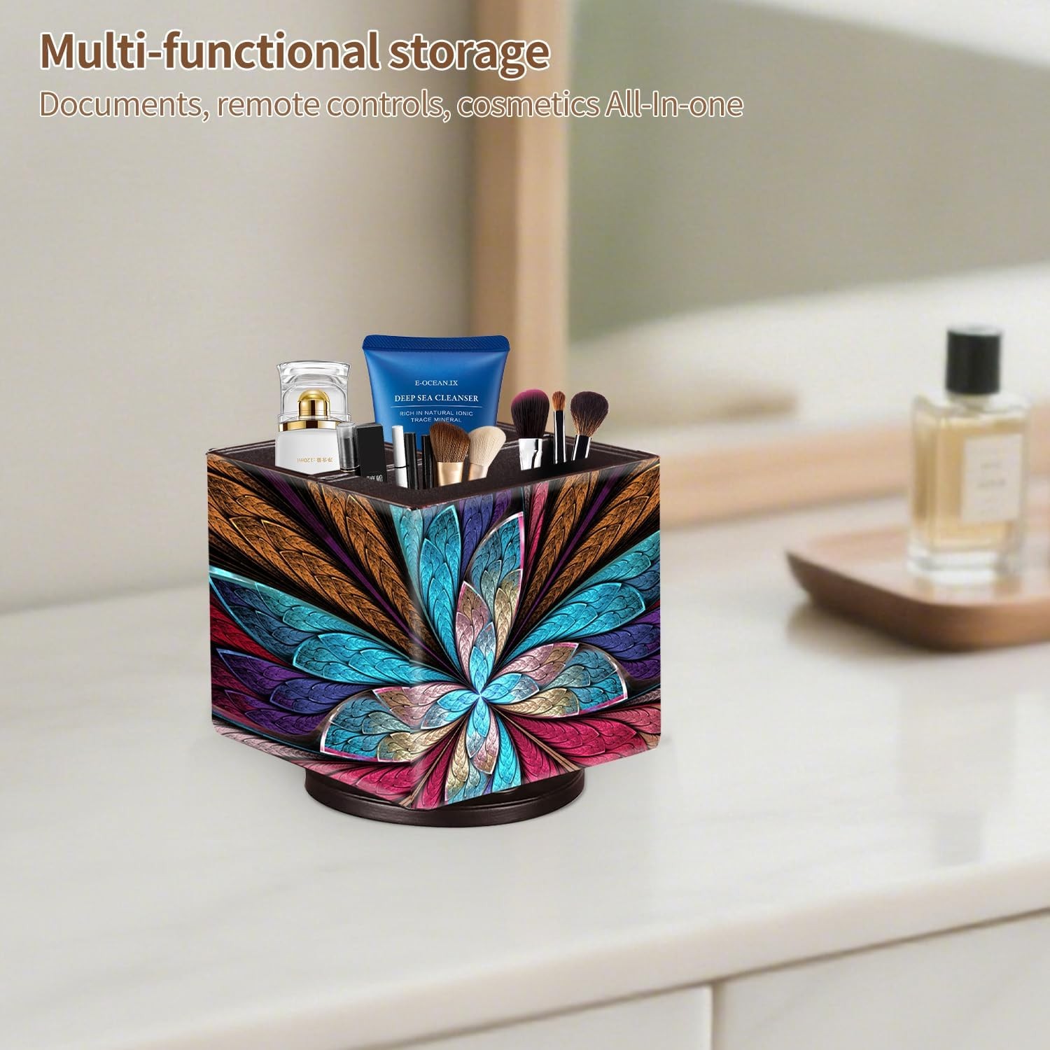 YAPISHI Remote Control Holder TV Caddy for Square, Flower Fractal