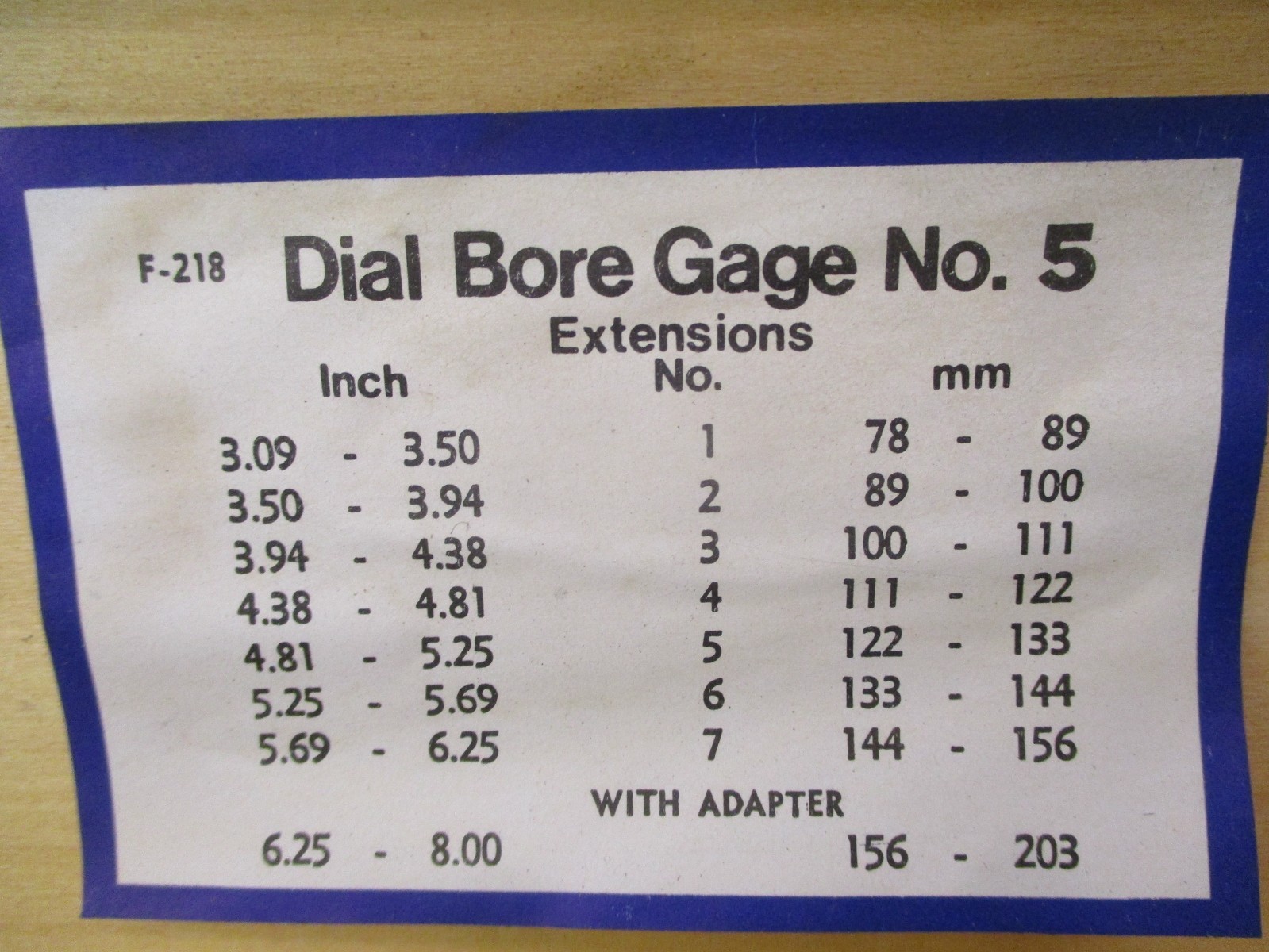 Standard Gage Company No 5 Dial Bore Gage 78MM-155MM 3.09″-6.12″ 53374LR